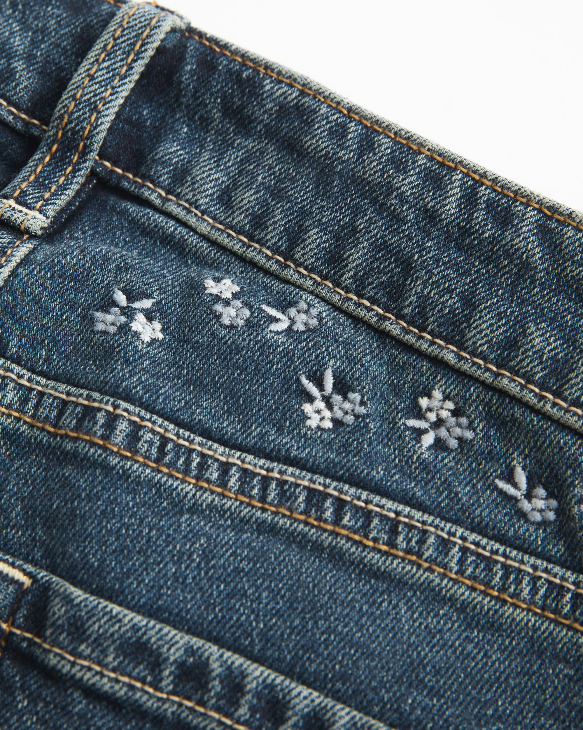 High-Rise Dark Wash Embroidered Florals Flare Jeans Product Image