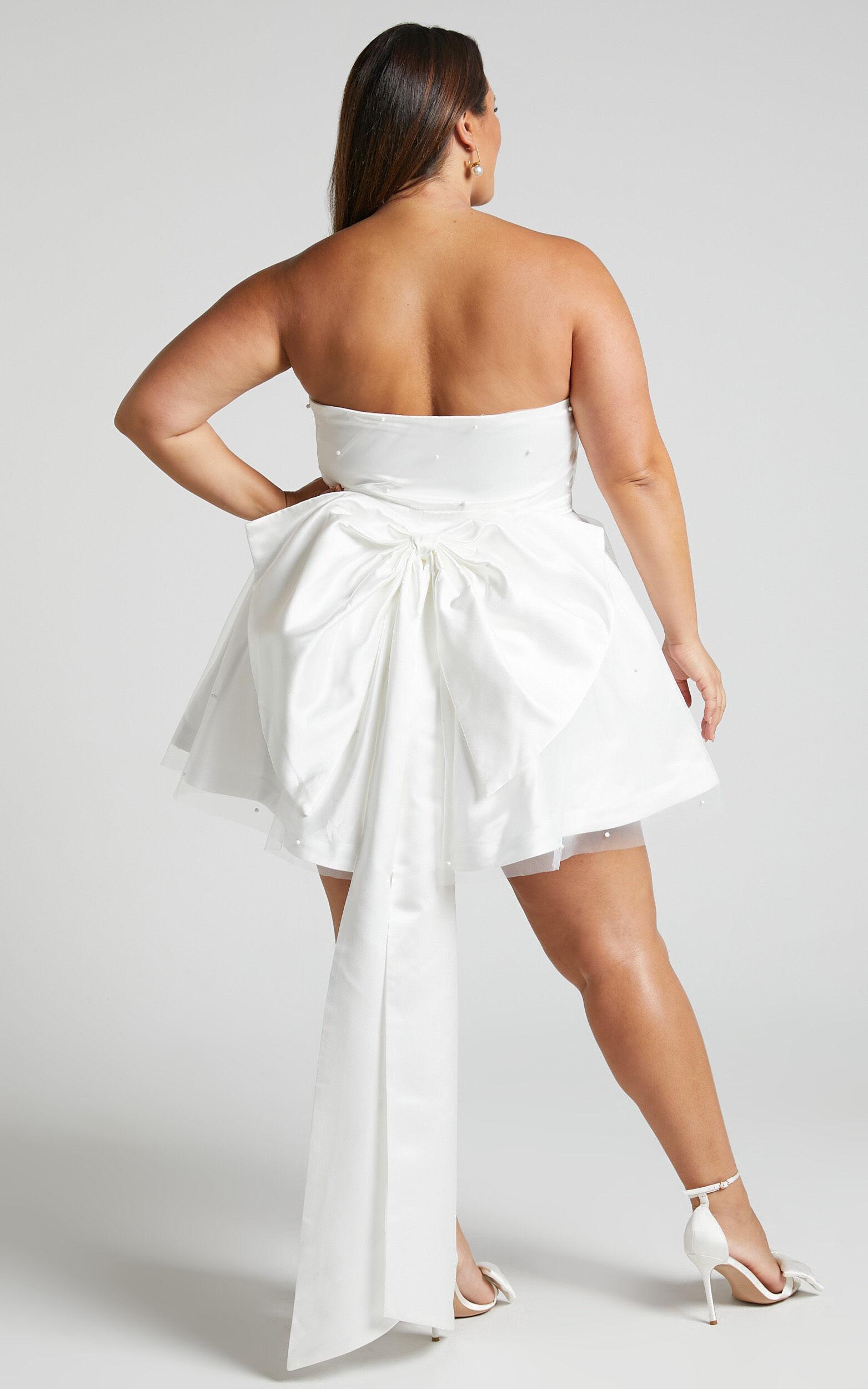 Cailene Mini Dress - Strapless Bow Train Fit and Flare Dress in Ivory Product Image