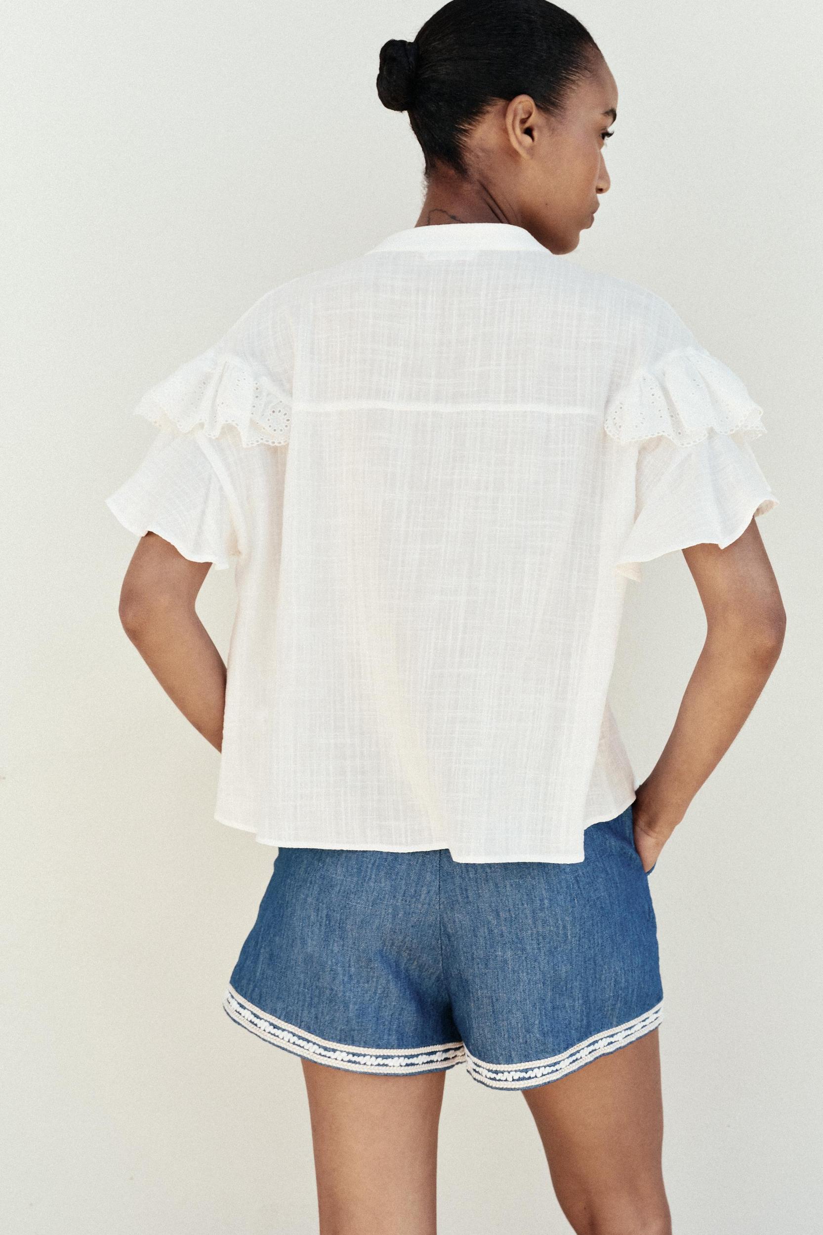 SHORT SLEEVE RUFFLE BLOUSE Product Image
