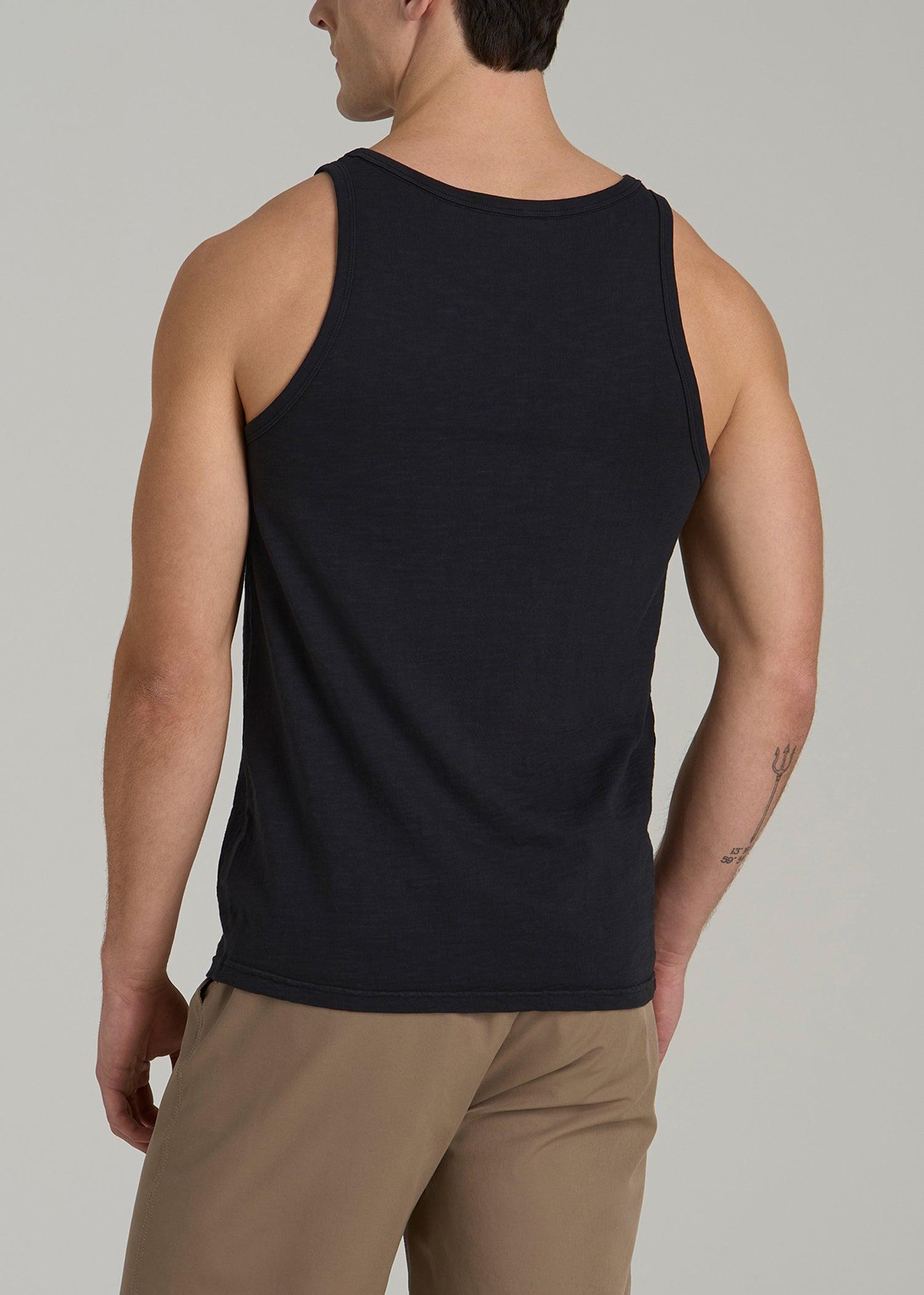 Garment Dyed Slub Pocket Tank Top for Tall Men in Black Male Product Image