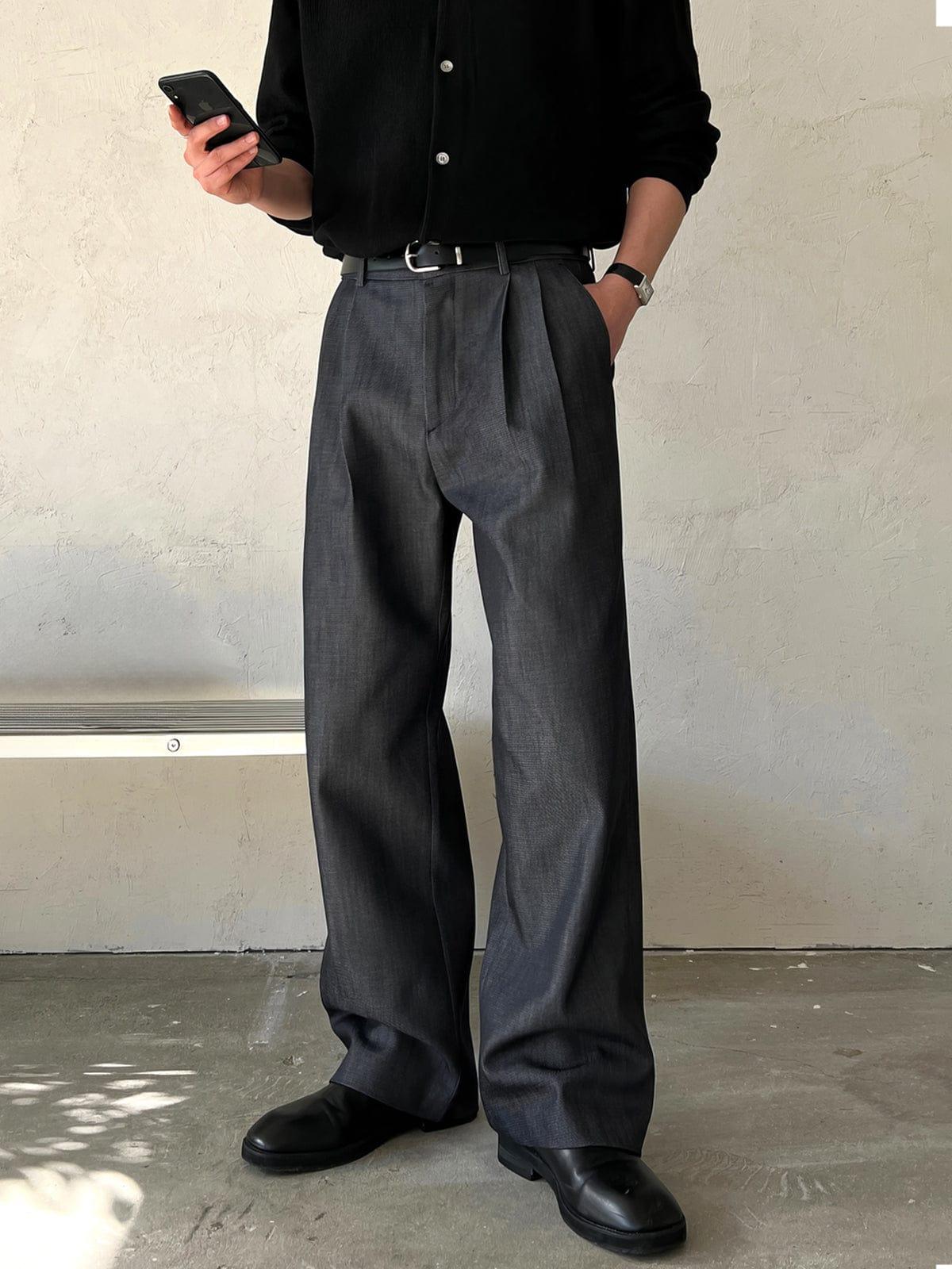 RT No. 12564 DARK GRAY PLEATED FOLDED STRAIGHT PANTS Product Image