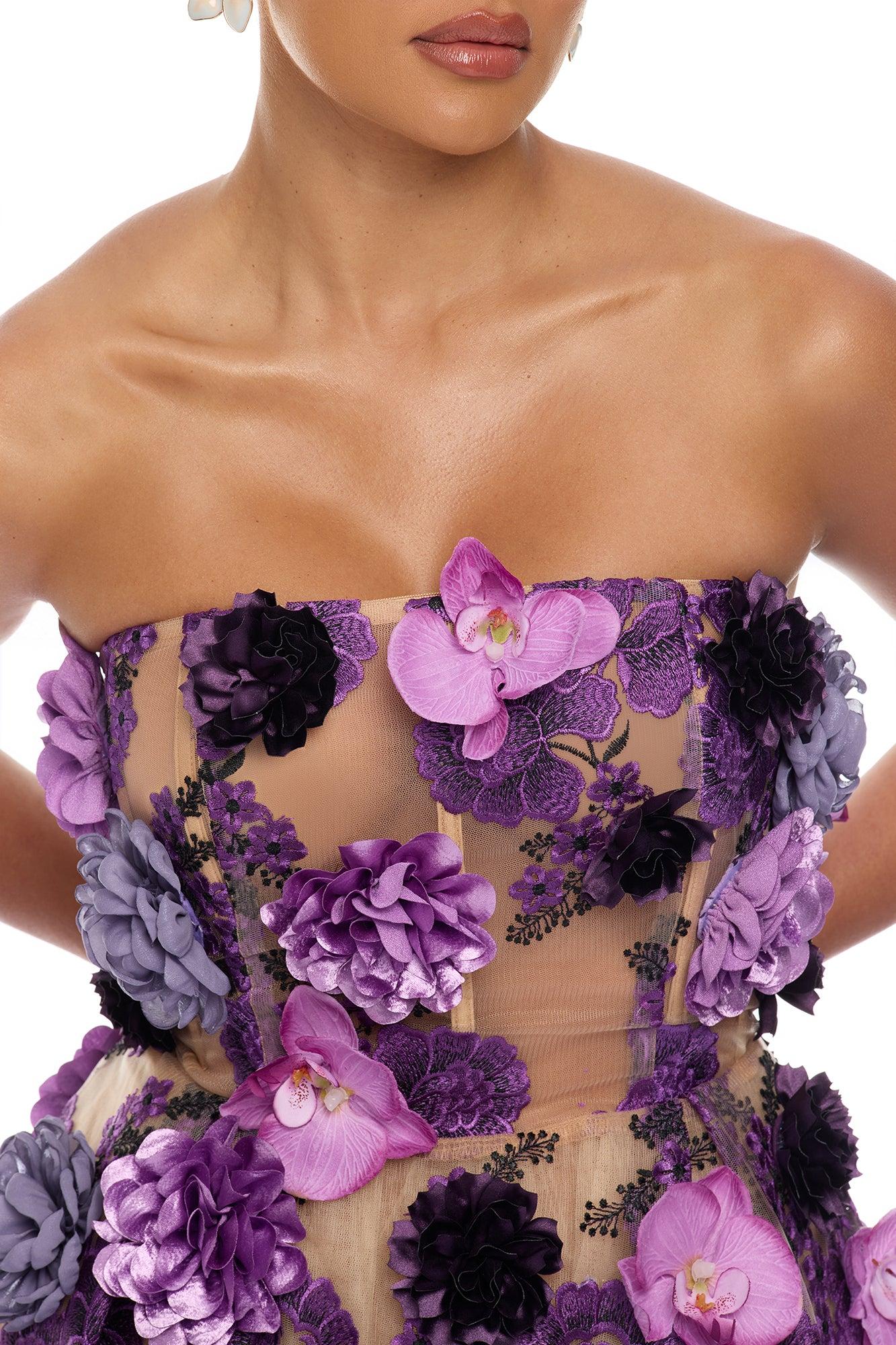 In Bloom Floral Applique Mini Dress - Purple Female Product Image