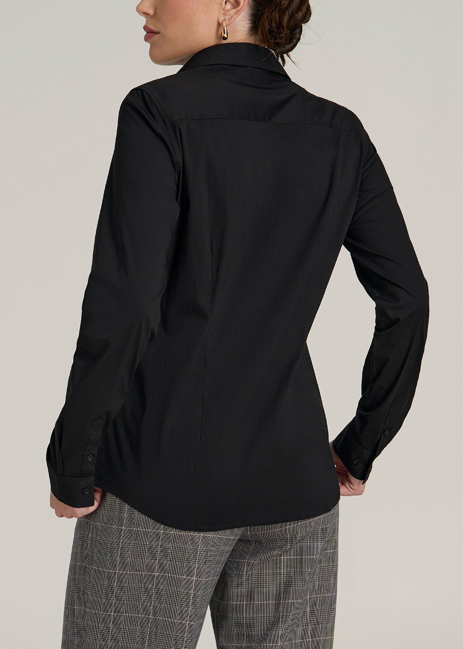 Slim Fit Button-Up Shirt for Tall Women in Black Female Product Image