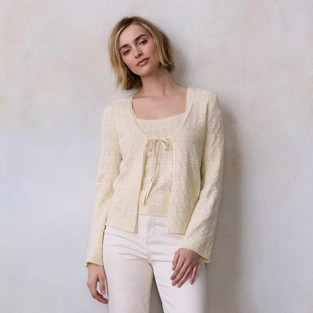 Petite LC Lauren Conrad V-Neck Pointelle Cardigan, Women's, Size: Small Petite, Fusilli Product Image