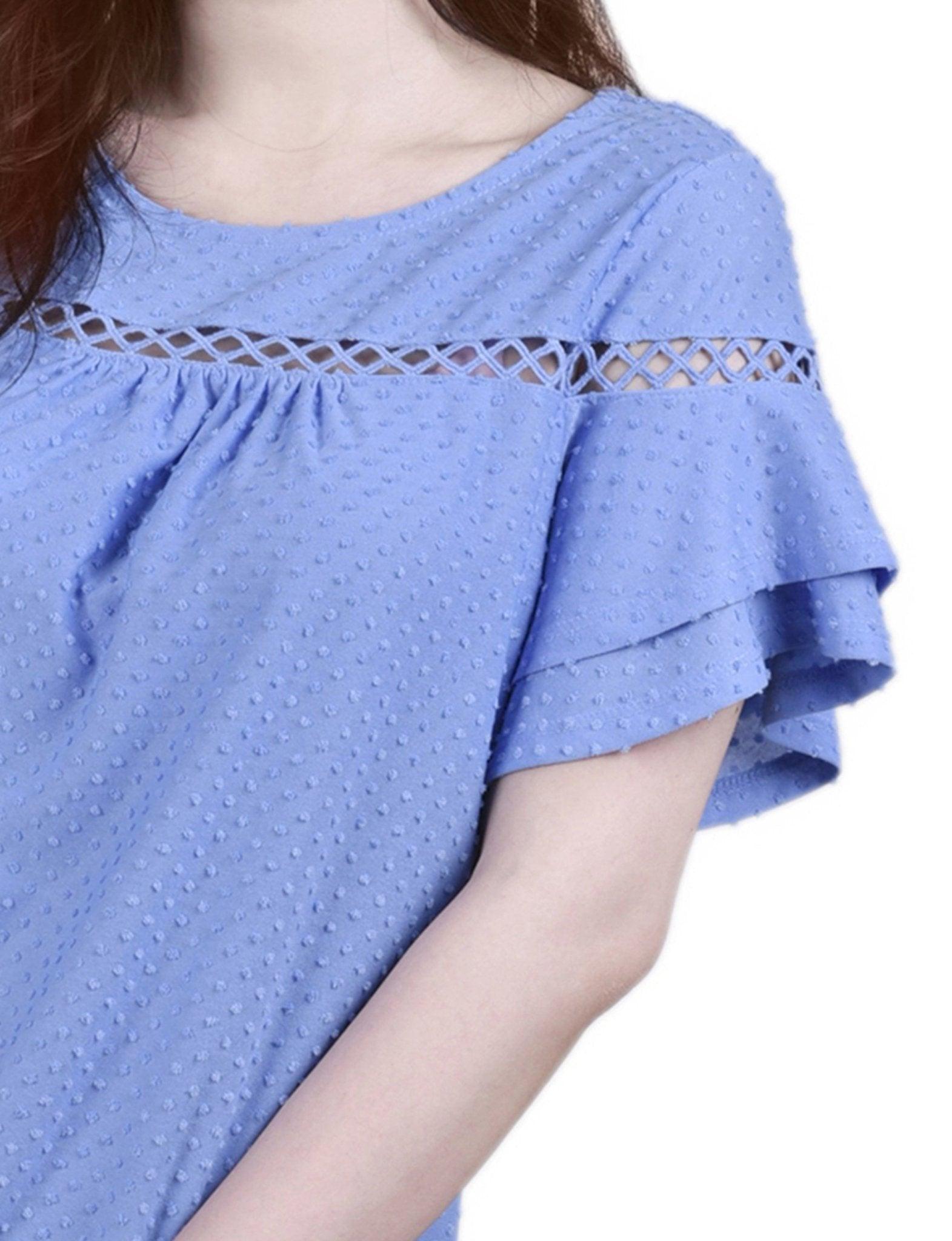 Corn Flower 3/4 Sleeve Blouse With Necklace - Petite Product Image