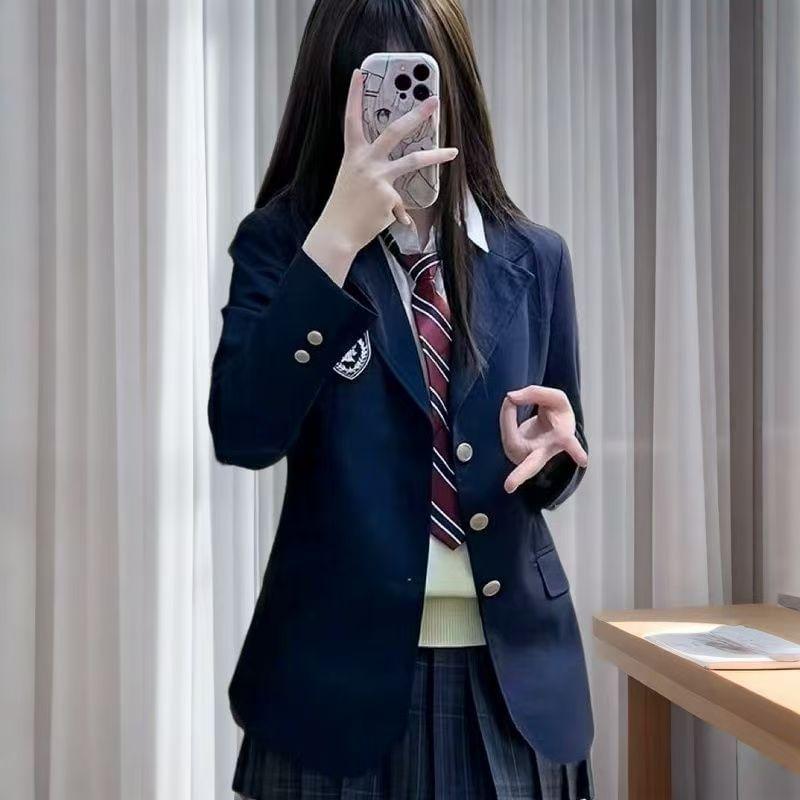 Badge Applique Single-Breasted Blazer Product Image