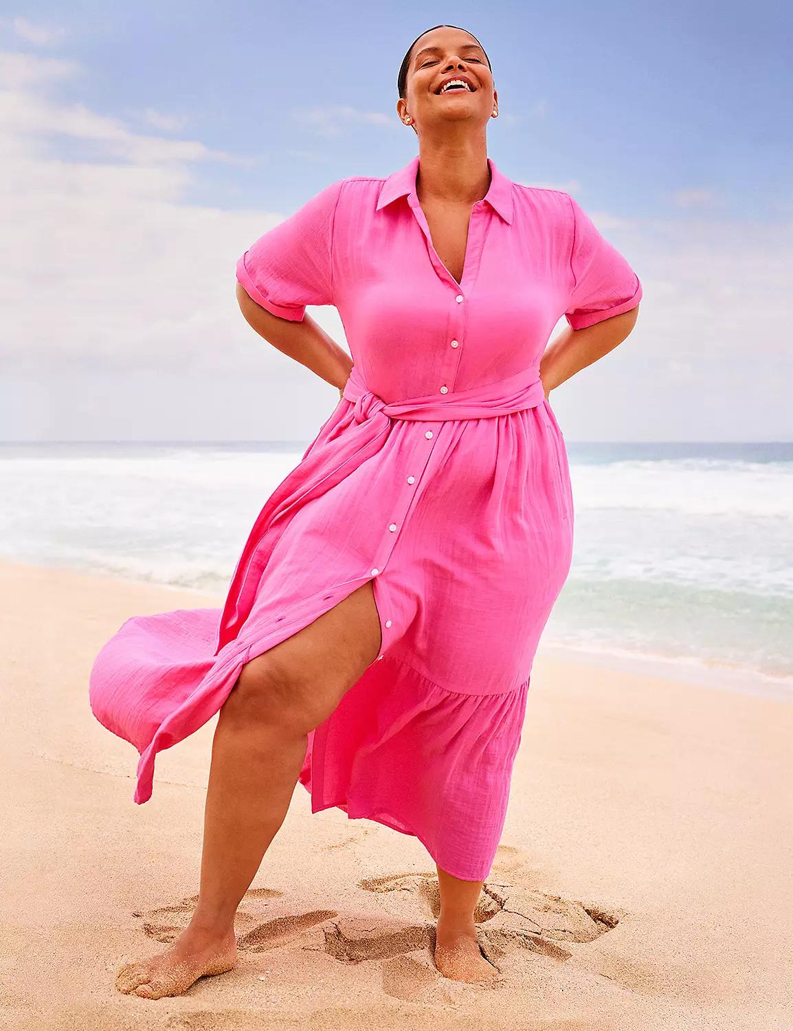 Tie-Waist Button-Front Maxi Dress Product Image