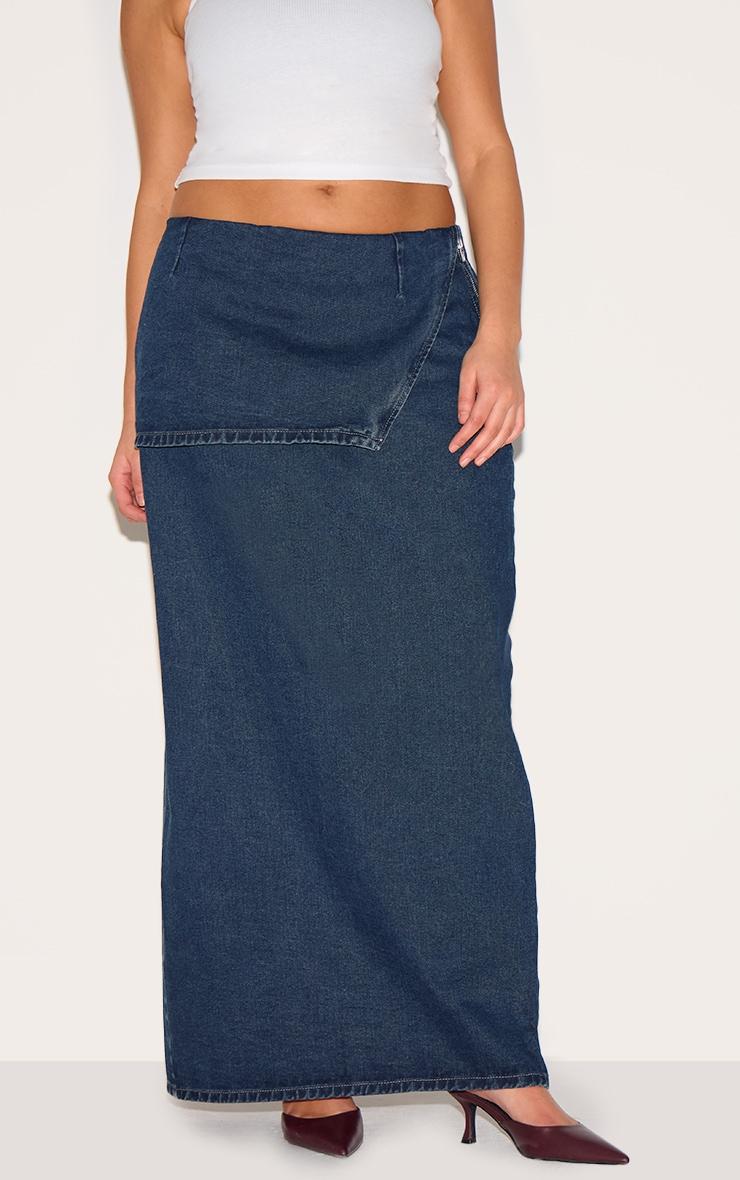 Plus Indigo Foldover Denim Maxi Skirt Product Image
