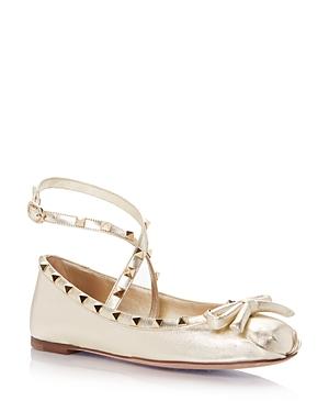 Womens Rockstud Laminated Nappa Leather Ballerina Flats Product Image