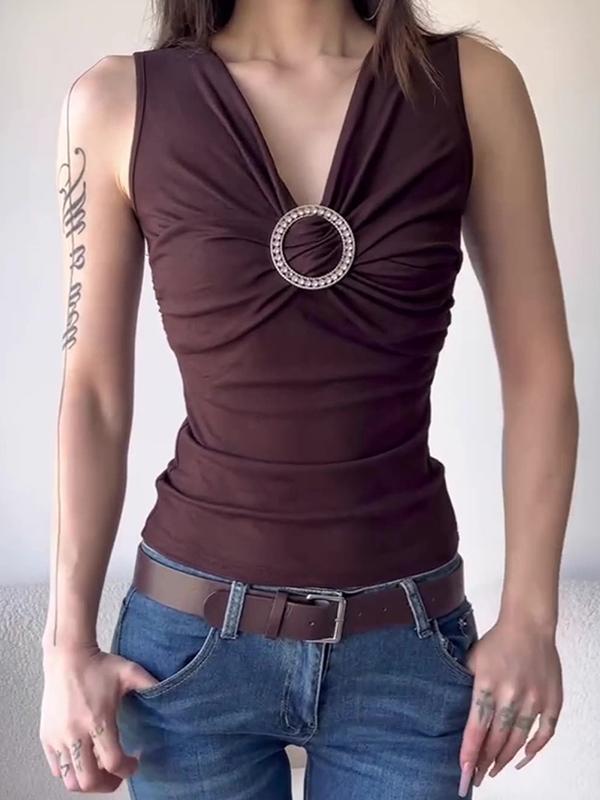 V-Neck Ruffles Show Off Your Breasts Tank Top Product Image