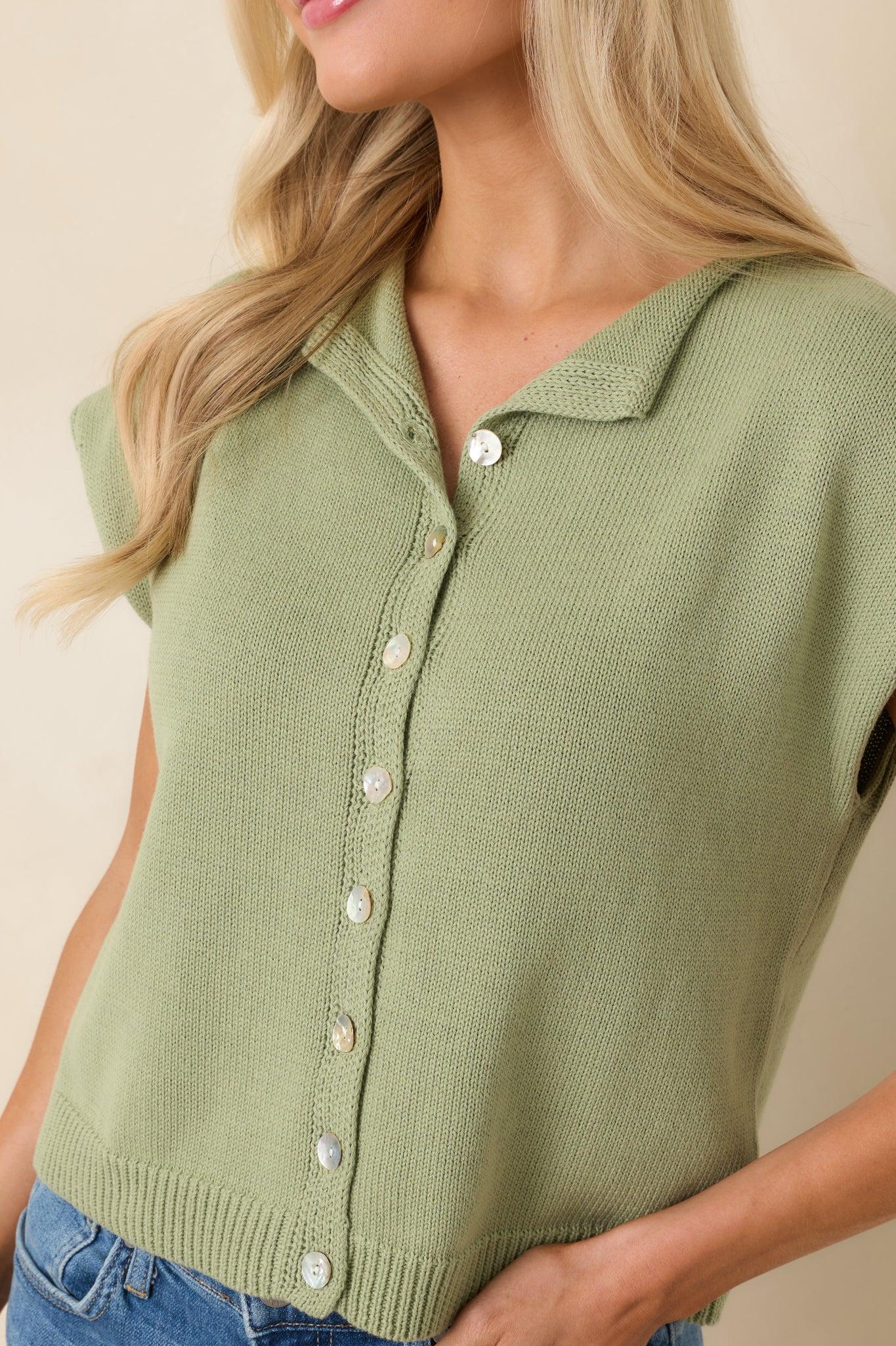 Let's Do This Light Green Sleeveless Button Front Top Product Image