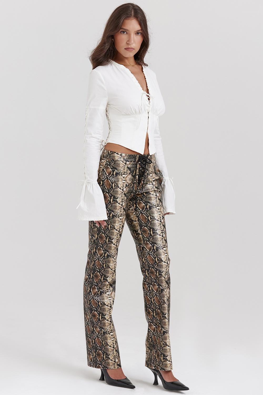 Serina  snake print vegan leather trousers Product Image