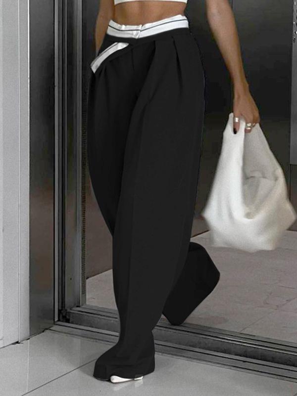 Urban High Waisted Wide Leg Striped Pleated Solid Color Pants Product Image