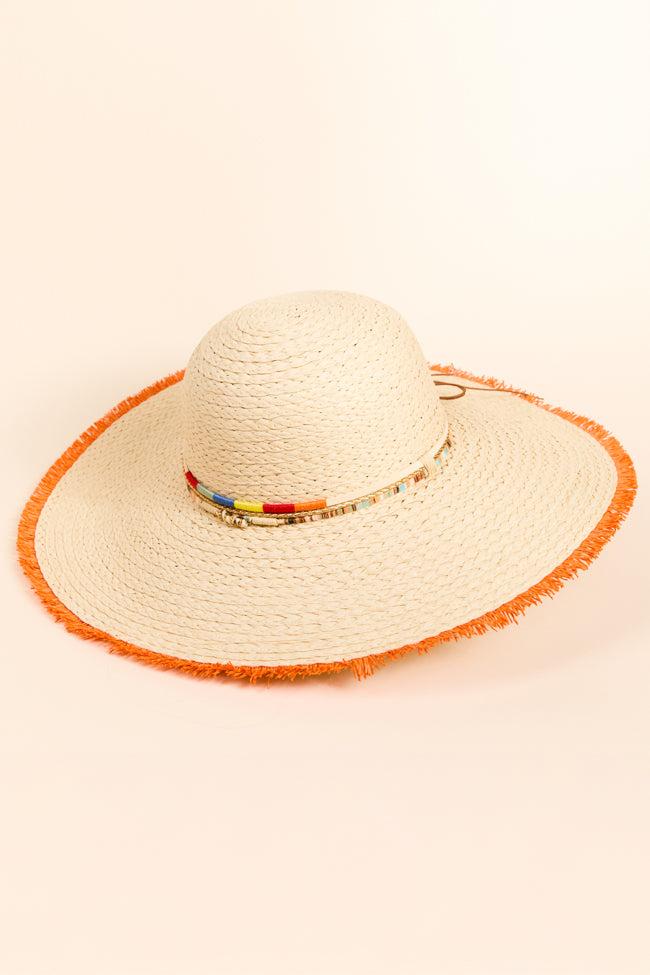 Natural Orange Fringe Trim Straw Hat FINAL SALE Product Image