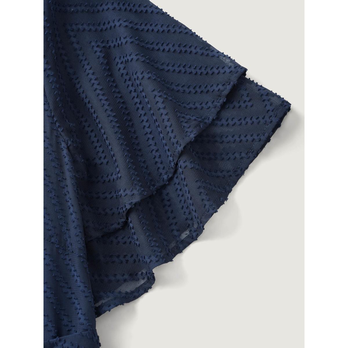 Plus Size Texture Tiered Ruffle Sleeve See Through Dress Navy Women Romantic Texture V-neck Half Sleeve Curvy BloomChic 28/5X Product Image