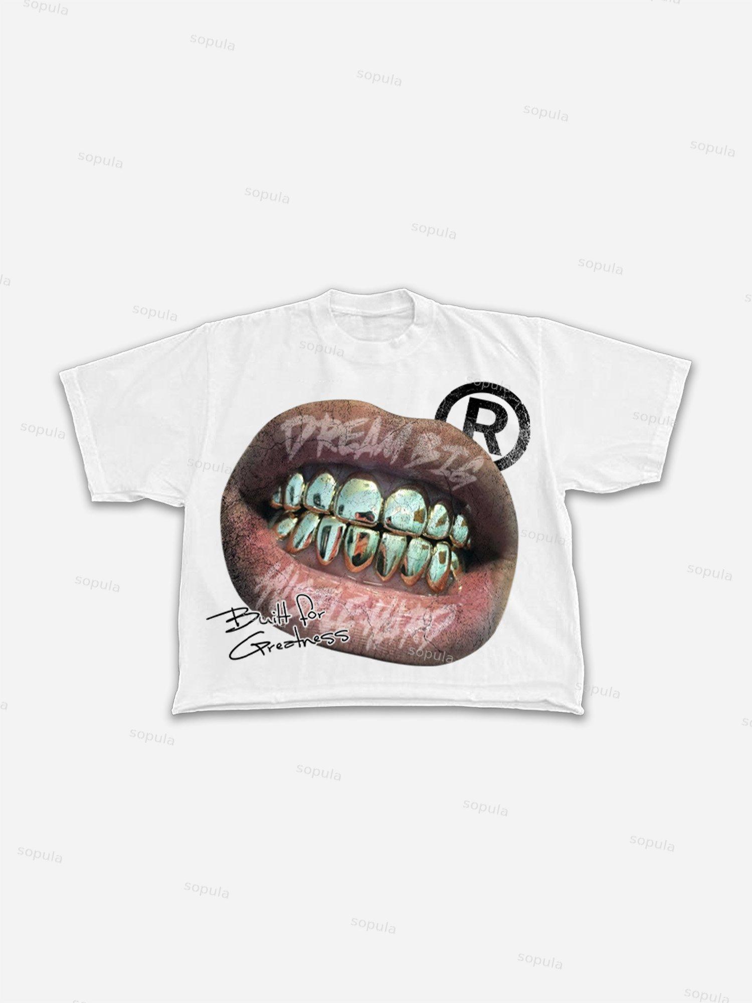 Street Metal Braces Vintage Lips Graphic Cropped T-shirt Product Image