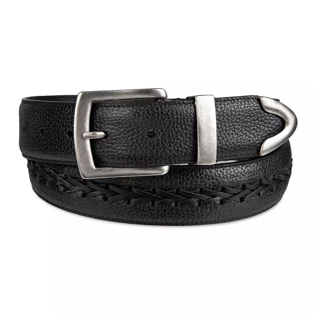Men's Columbia Western Lace Detailed Leather Belt with Metal Tip End, Size: XL, Black Product Image