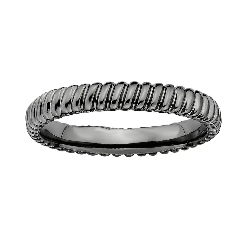 Stacks & Stones Ruthenium-Plated Sterling Silver Ribbed Stack Ring, Women's, Size: 5, Black Product Image