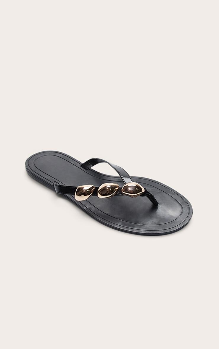 Black Toe Thong Gold Hardware Sandal Product Image