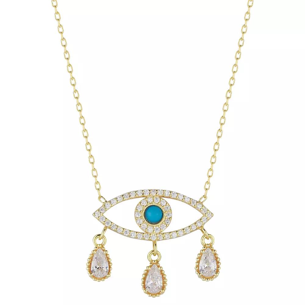 Sunkissed Sterling Sterling Silver Cubic Zirconia & Simulated Turquoise Evil Eye Drop Necklace, Women's, Size: 18", Gold Tone Product Image