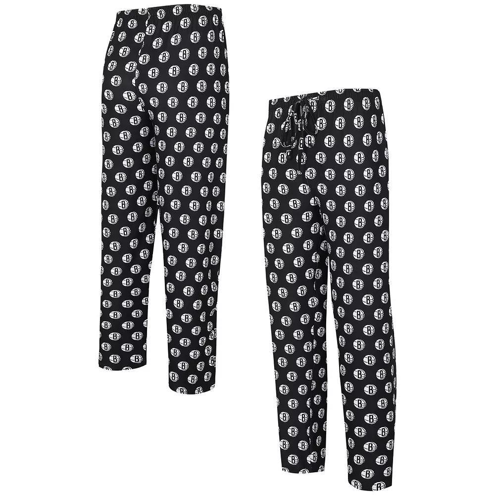 Men's Concepts Sport Black Brooklyn Nets Allover Logo Print Gauge Sleep Pants, Size: Medium Product Image
