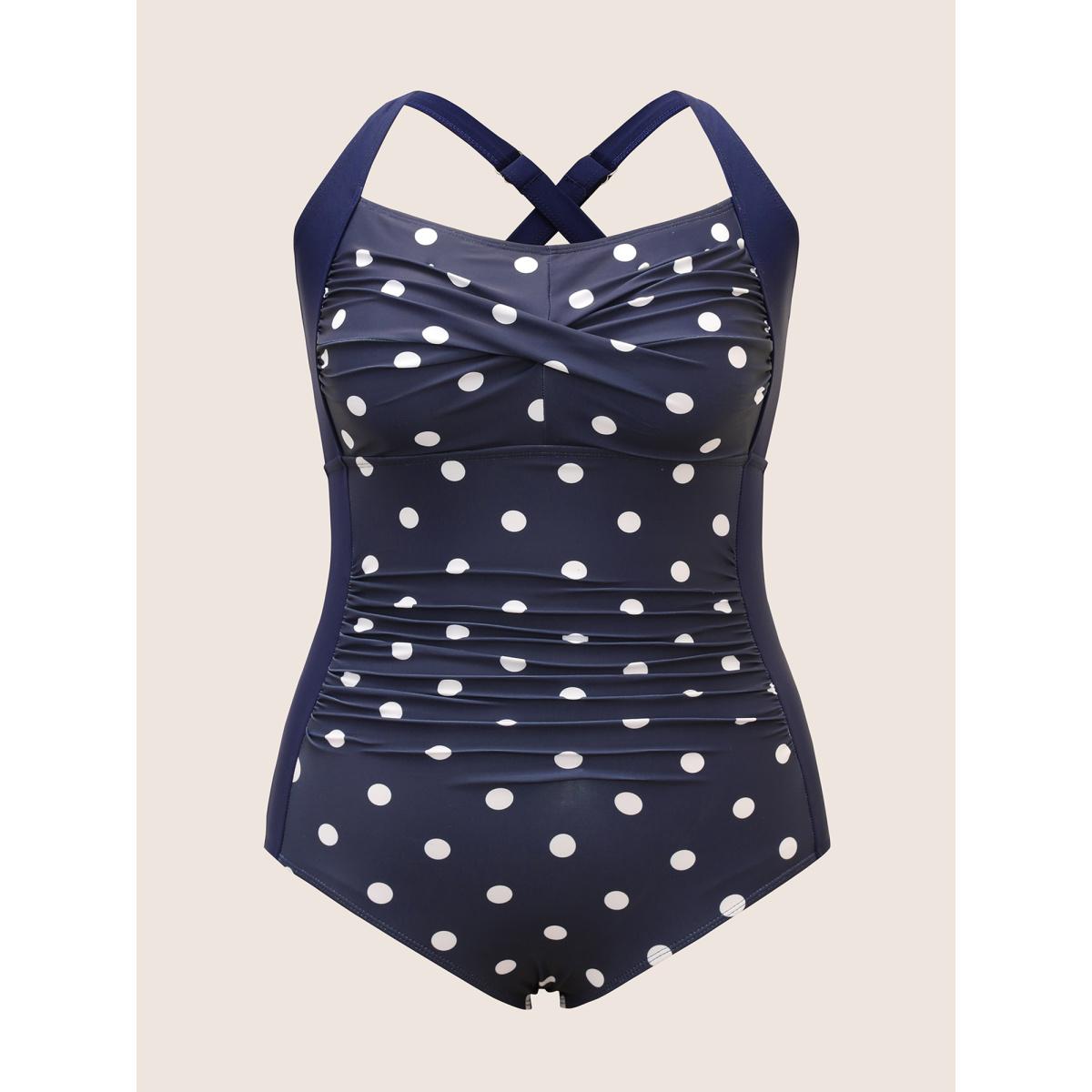 Plus Size Polka Dot Patchwork Crossover One Piece Swimsuit Women's Swimwear Indigo Beach Twist Curve Bathing Suits High stretch One Pieces BloomChic 22-24/3X Product Image