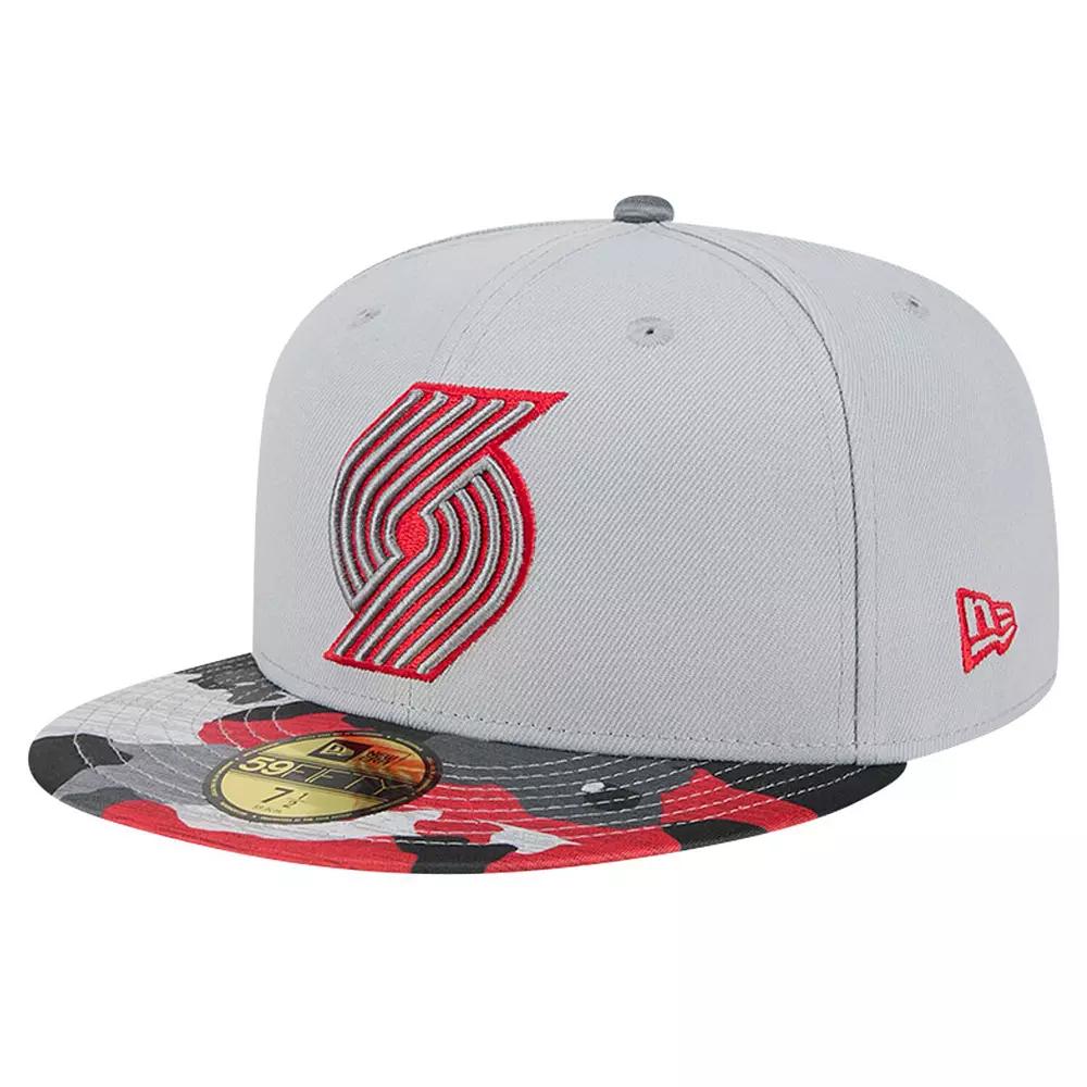 Men's New Era Gray Portland Trail Blazers Active Color Camo Visor 59FIFTY Fitted Hat,  Product Image