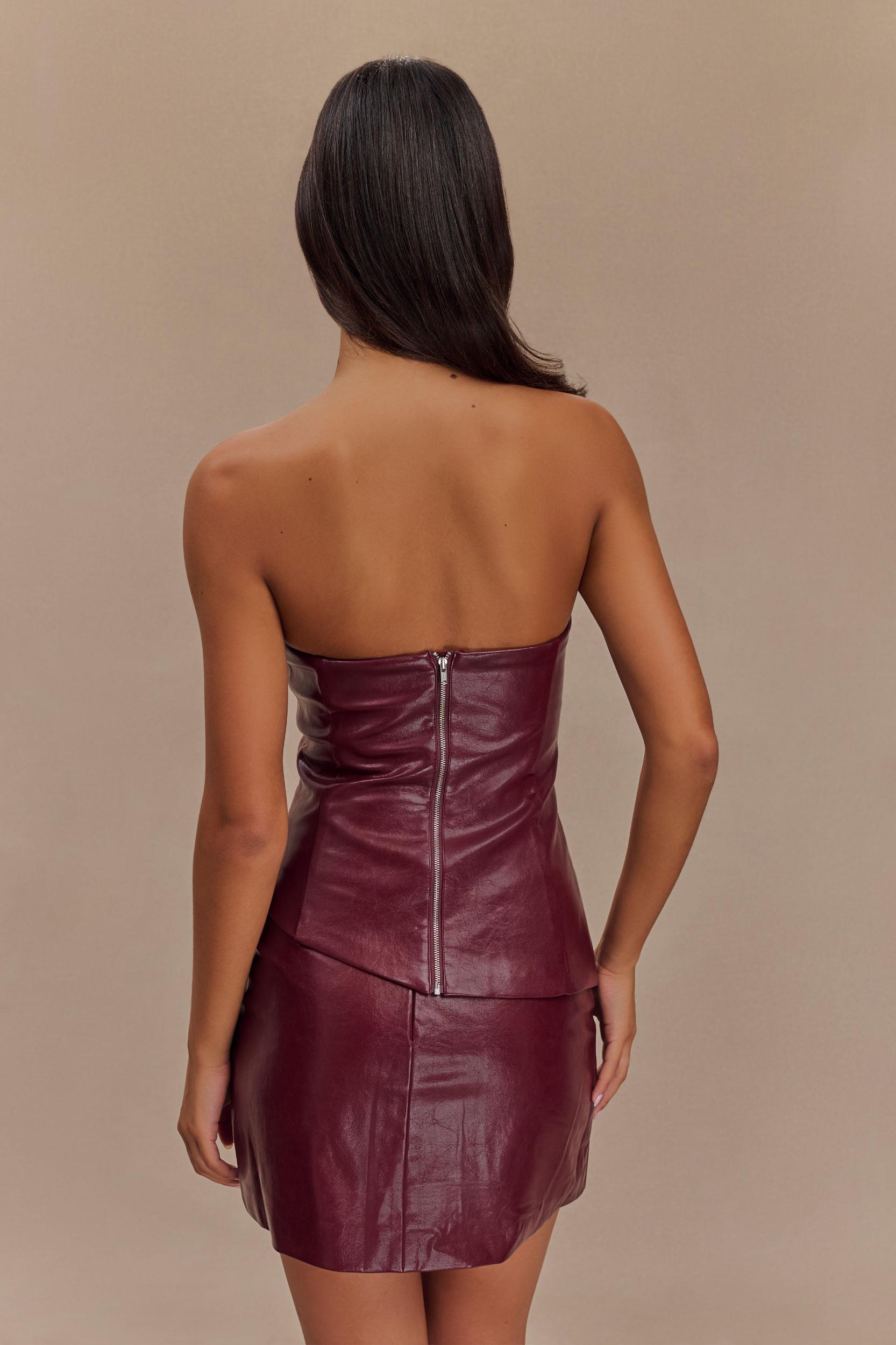 Allana Faux Leather Strapless Top - Cherry Red Product Image