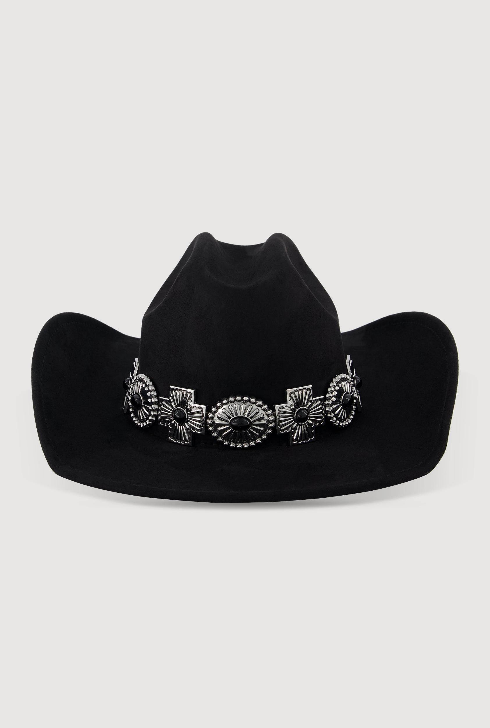 Chic Faux Suede Metallic Cross Cowboy Hat Female Product Image