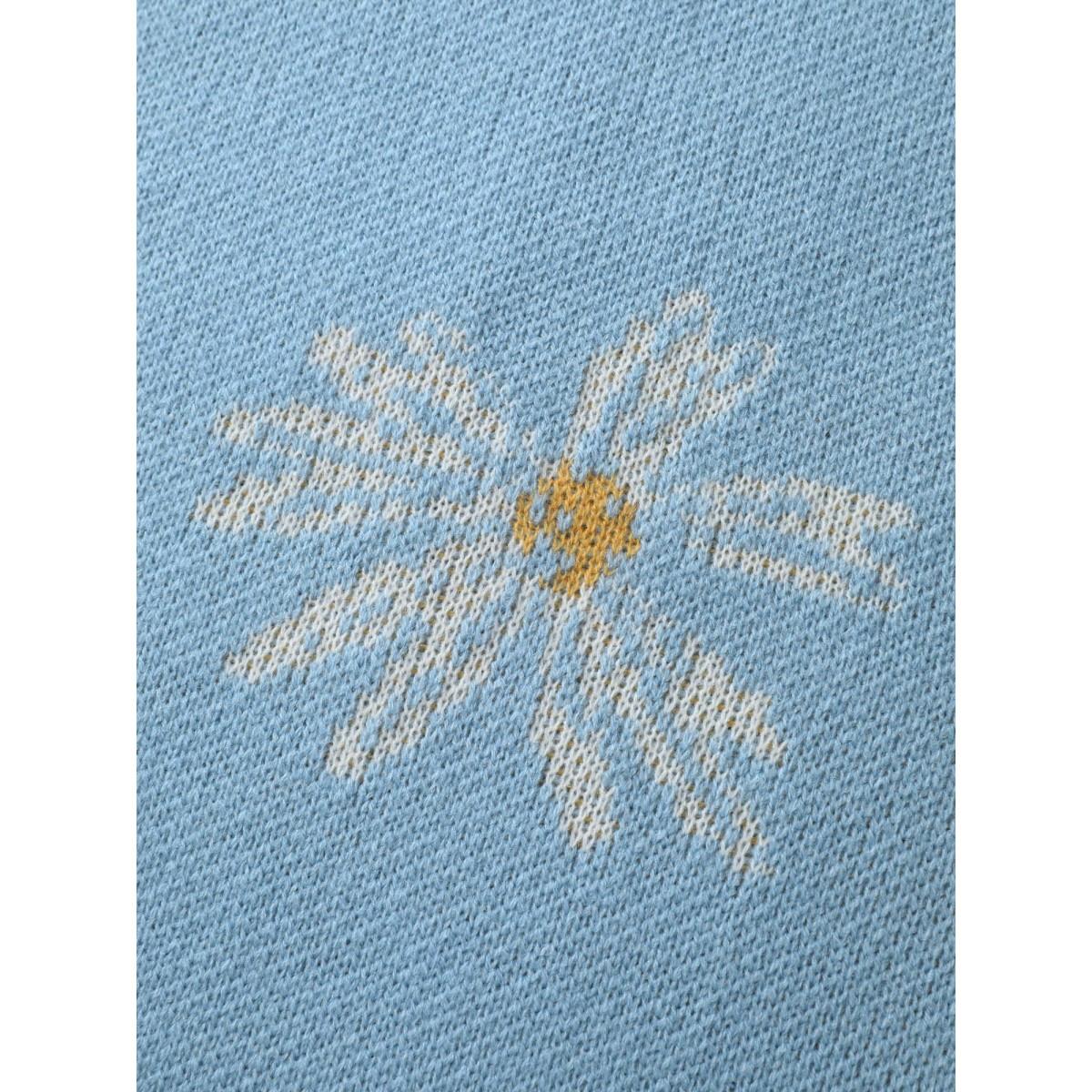 Plus Size Floral Jacquard Color Contrast Pullover LightBlue Women Leisure Loose Long Sleeve Round Neck Casual Pullovers BloomChic 26/4X Product Image