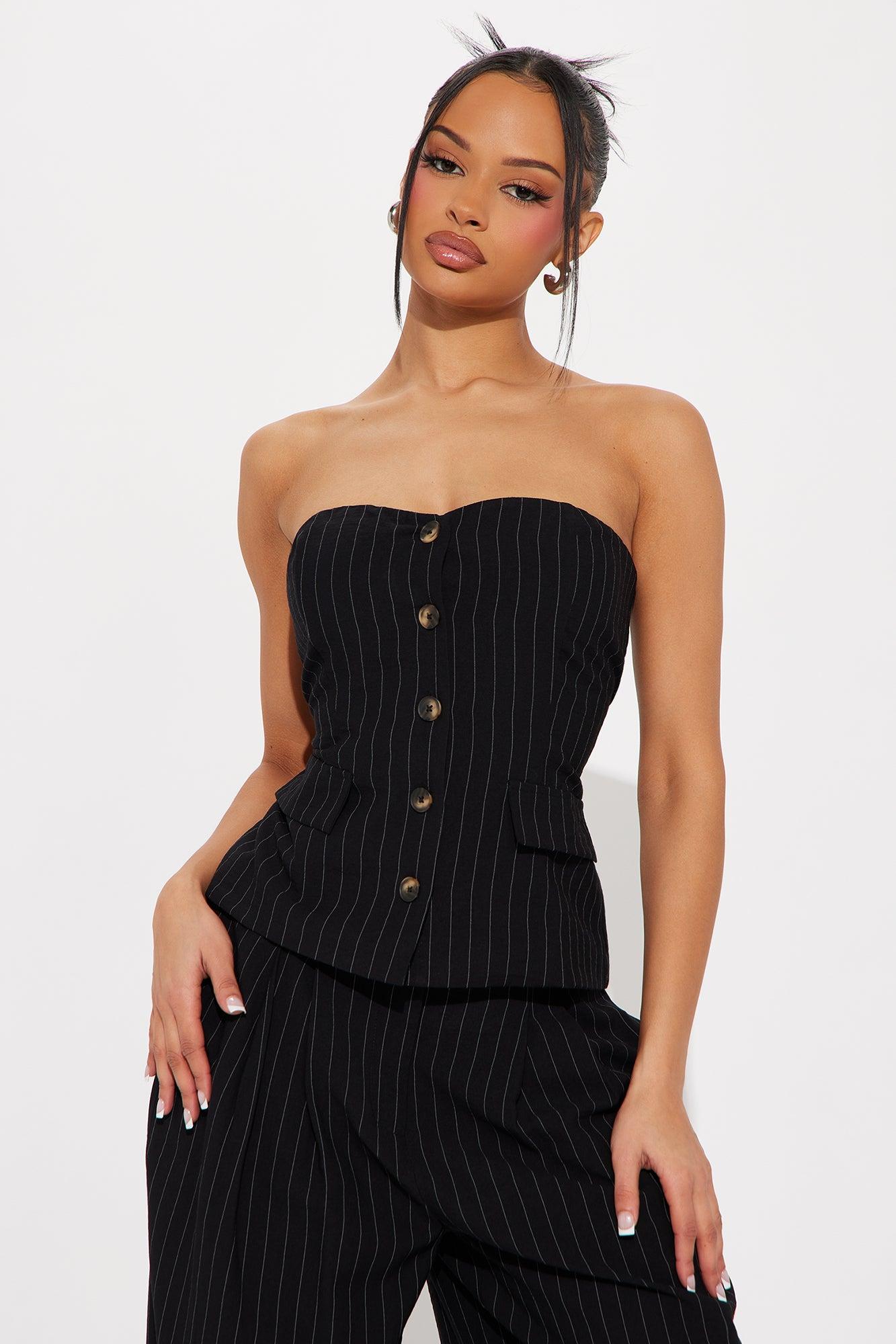 Layla Pinstripe Linen Pant Set - Black/combo Product Image