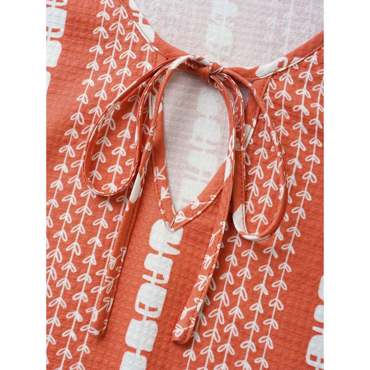 Plus Size Brightorange Boho Print Lace Panel Cap Sleeve Blouse Women Resort Cap Sleeve V-neck Vacation Blouses BloomChic 10/M Product Image