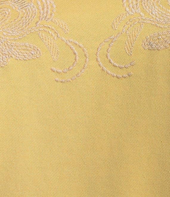 Nurture by Westbound Petite Size Knit Crew Neck Floral Embroidered Elbow Sleeve Top Product Image