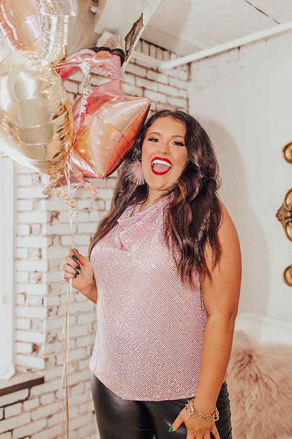 Beyond Romance Sequin Top In Pink Curves Product Image