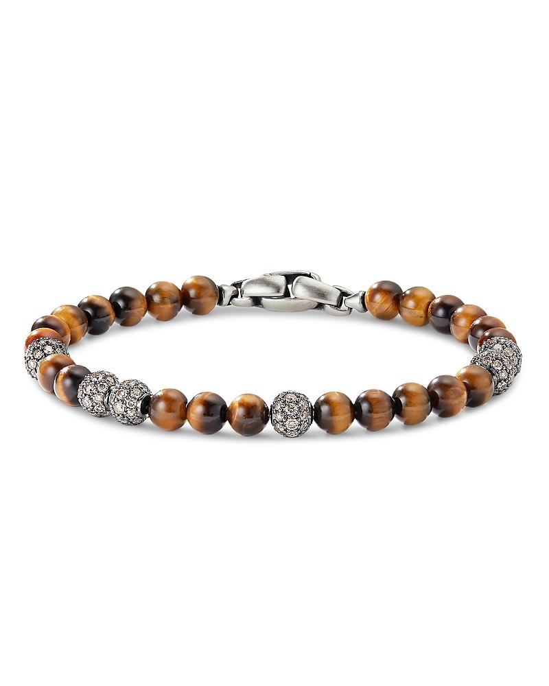 David Yurman Mens Sterling Silver Spiritual Beads Tigers Eye & Cognac Diamond Pave Beaded Bracelet Product Image