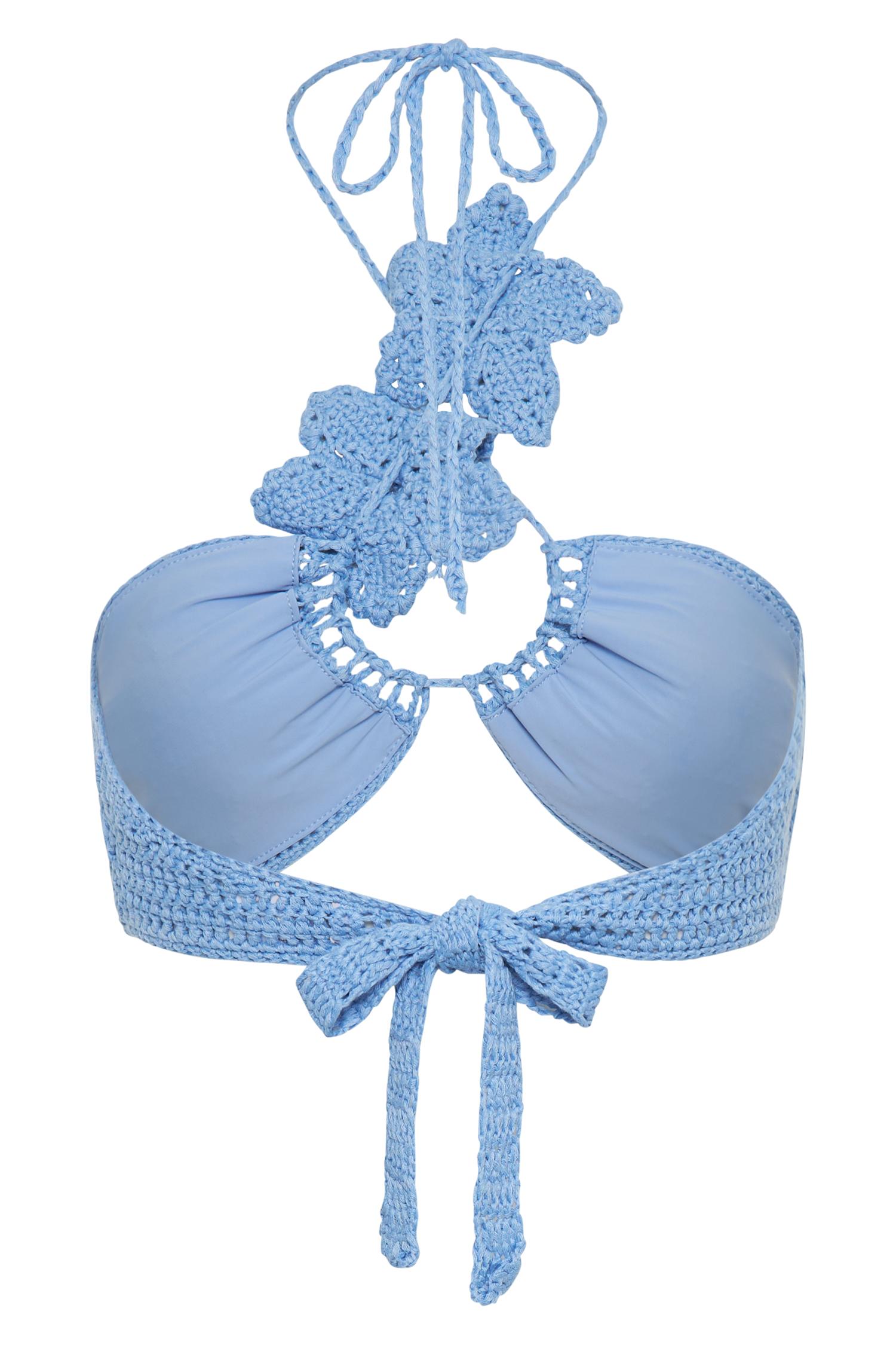 River Floral Crochet Bikini Top - Cornflower Blue Product Image