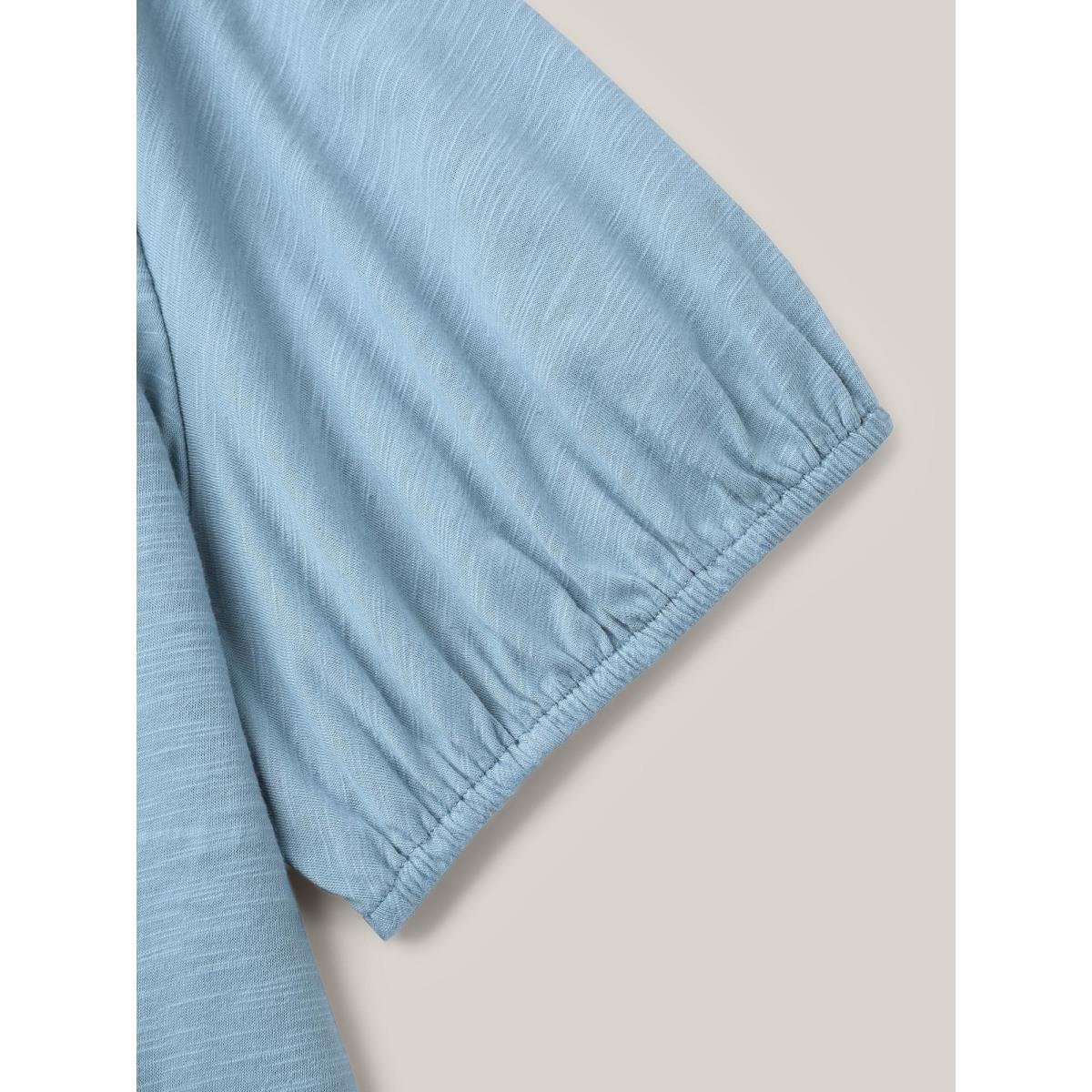 Plus Size Bamboo Shirred Shoulder V-Neck T-Shirt Stone Women Casual Shirred V-neck Everyday T-shirts BloomChic 26/4X Product Image