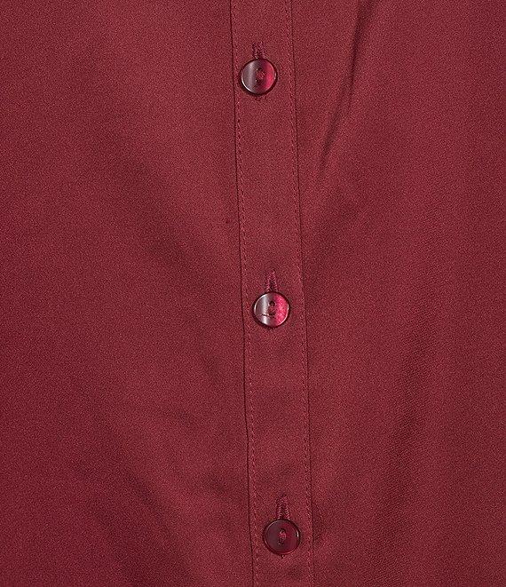 I.N. San Francisco Solid Stretch Satin Collared Button Front Long Sleeve Blouse Product Image