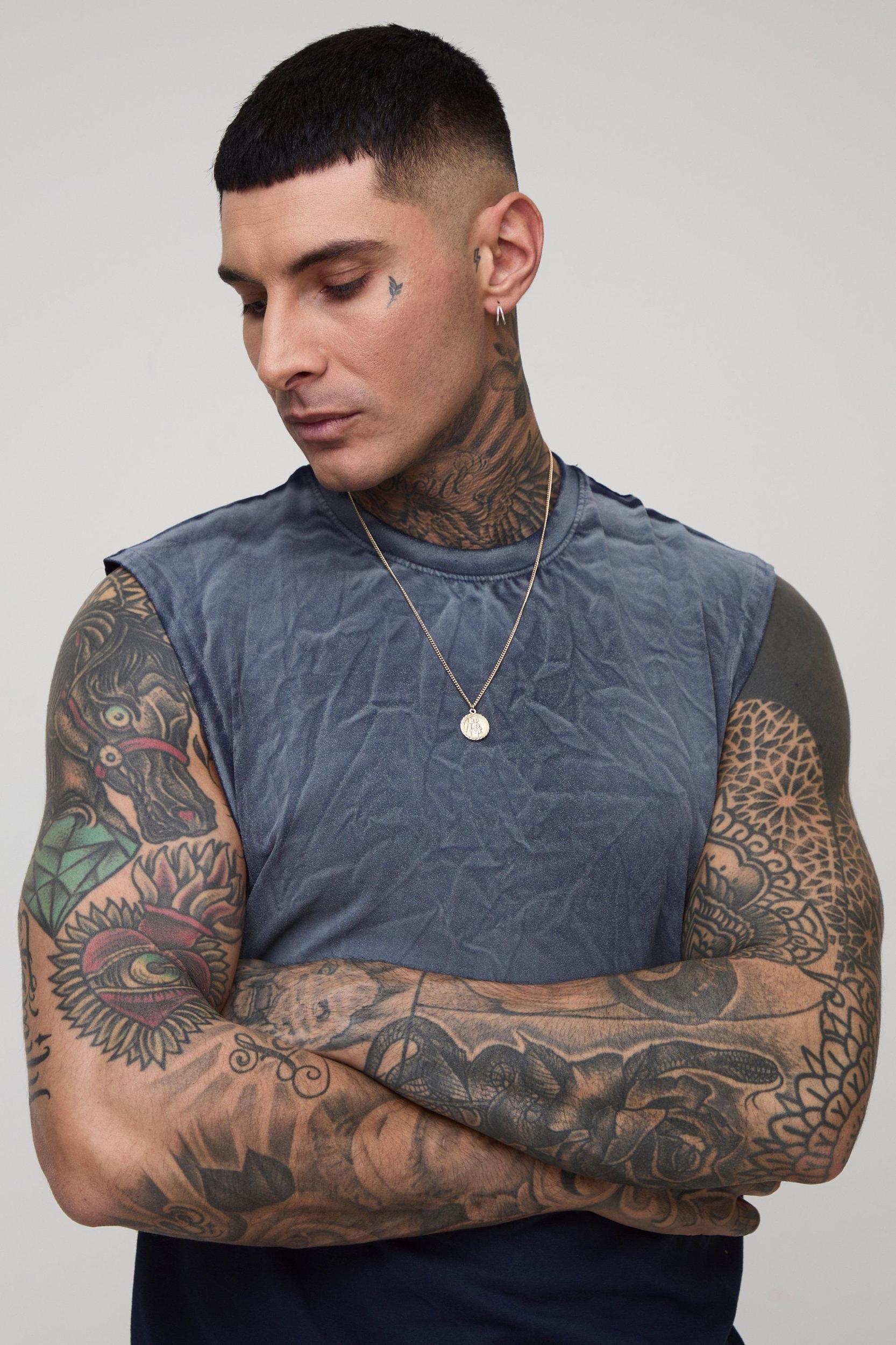 Tall Regular Fit Drop Armhole Spray Wash Tank | boohooMAN USA Product Image