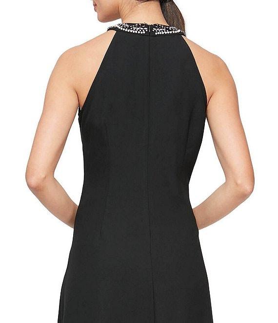 Ignite Evenings Beaded Halter Neck Satin Back Crepe High-Low Ruffle Front Sleeveless Dress Product Image