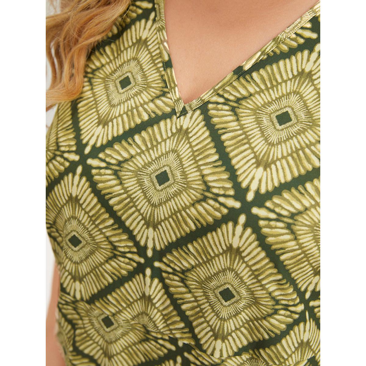 Plus Size Geometric Print Pocket Tank V Neck Dress Moss Women Vacation Printed V-neck Sleeveless Curvy Midi Dress BloomChic 14-16/1X Product Image