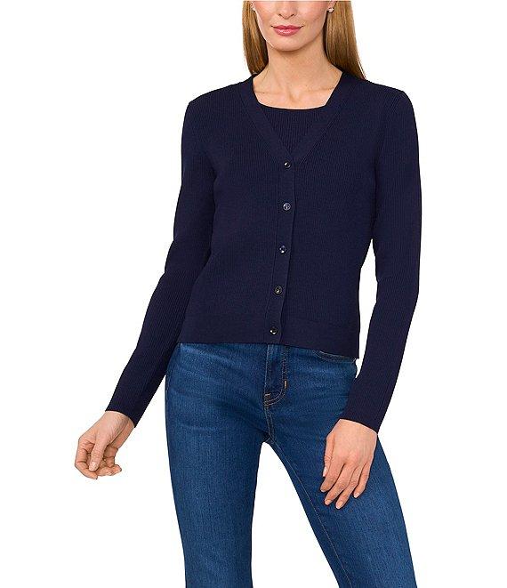 Ted Baker London Knit V-Neck Long Sleeve Button Front Cardigan Product Image