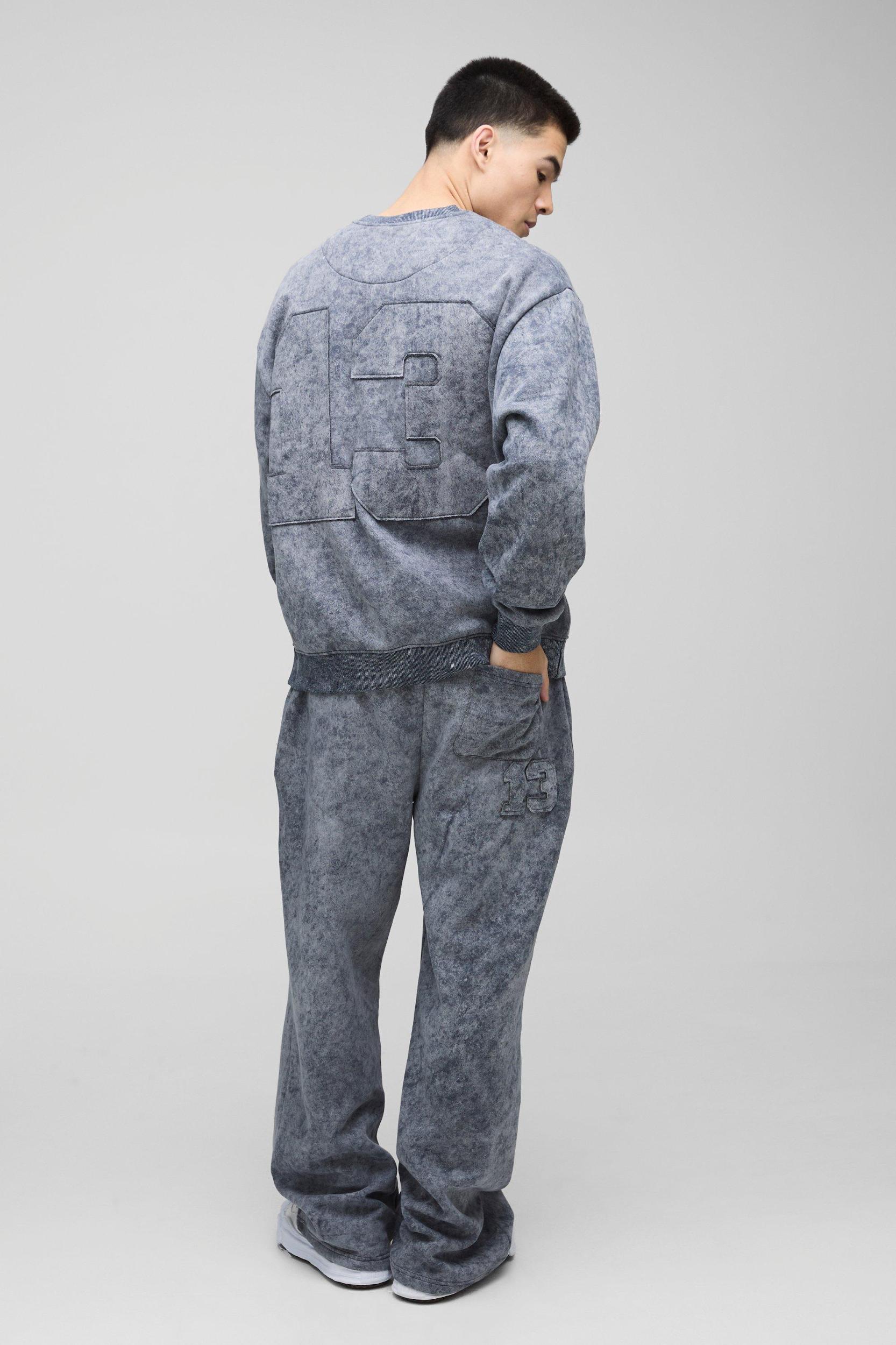 Wide Leg Official Applique Washed Sweatpants | boohooMAN USA Product Image