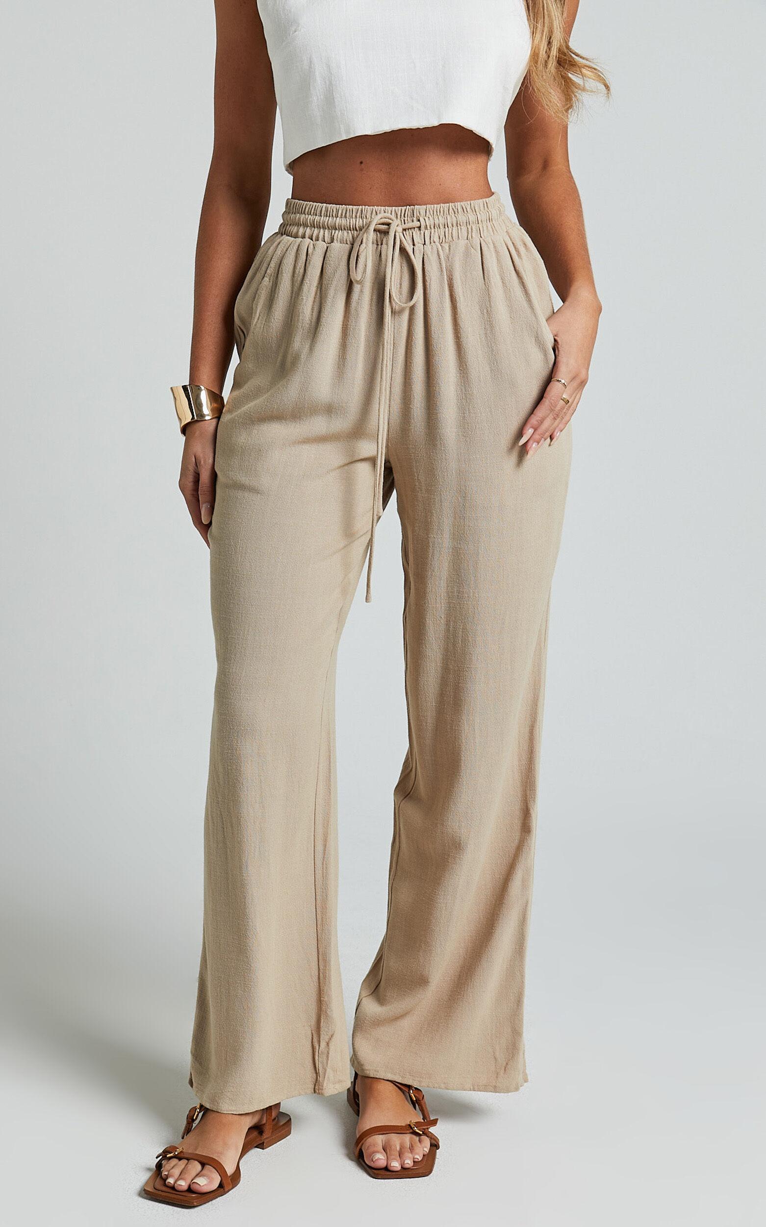 Kala Pants - Mid Waisted Relaxed Elastic Waist Pants in Sand Product Image