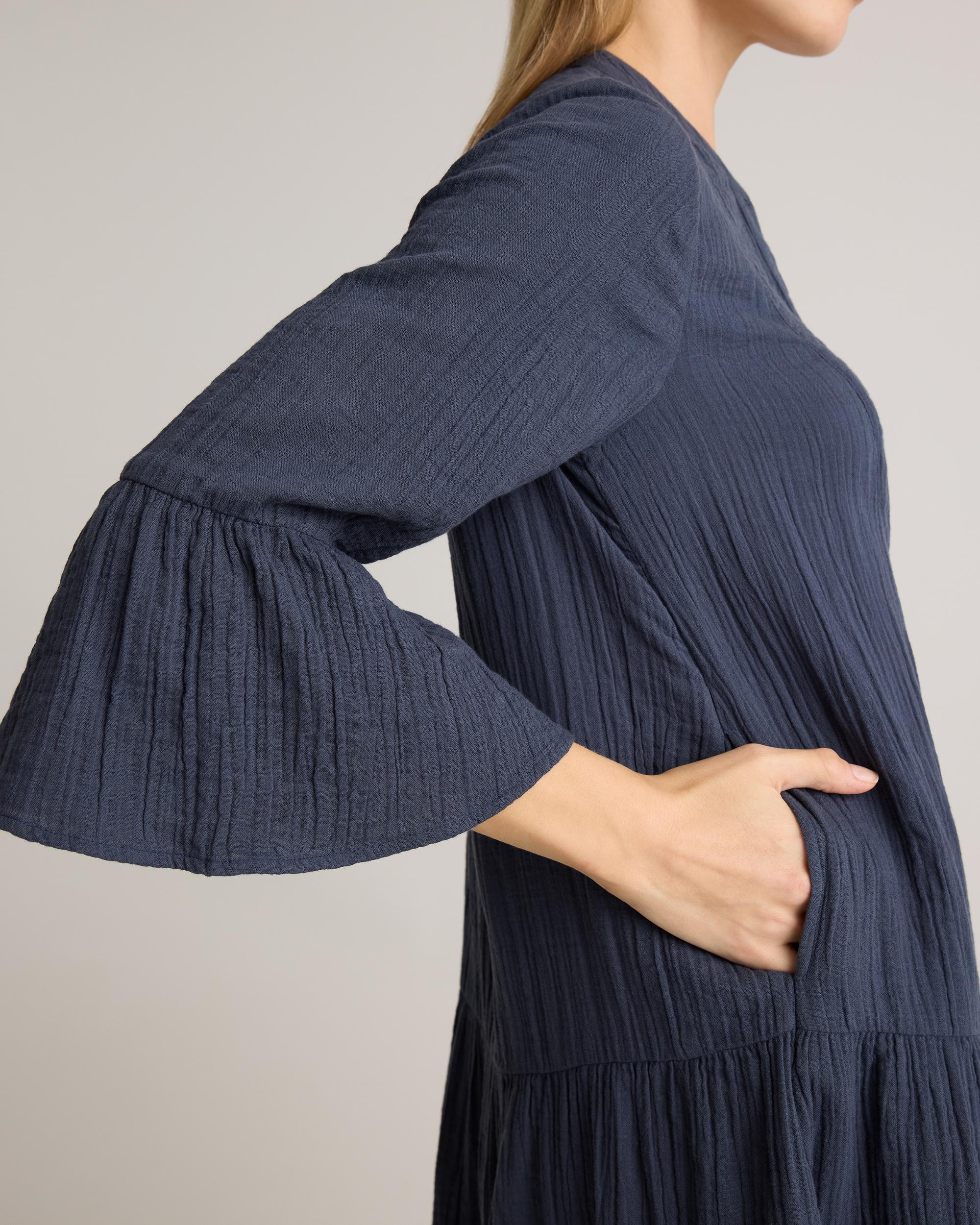 Quince | Women's Gauze Long Sleeve Tiered Mini Dress Organic Cotton Product Image