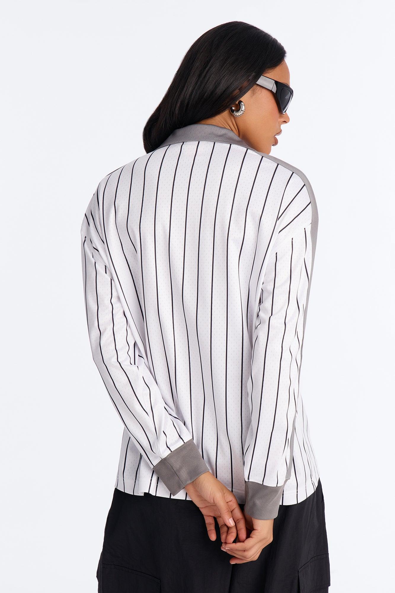NBABrooklyn Nets Pinstripe Long Sleeve Top - White Female Product Image