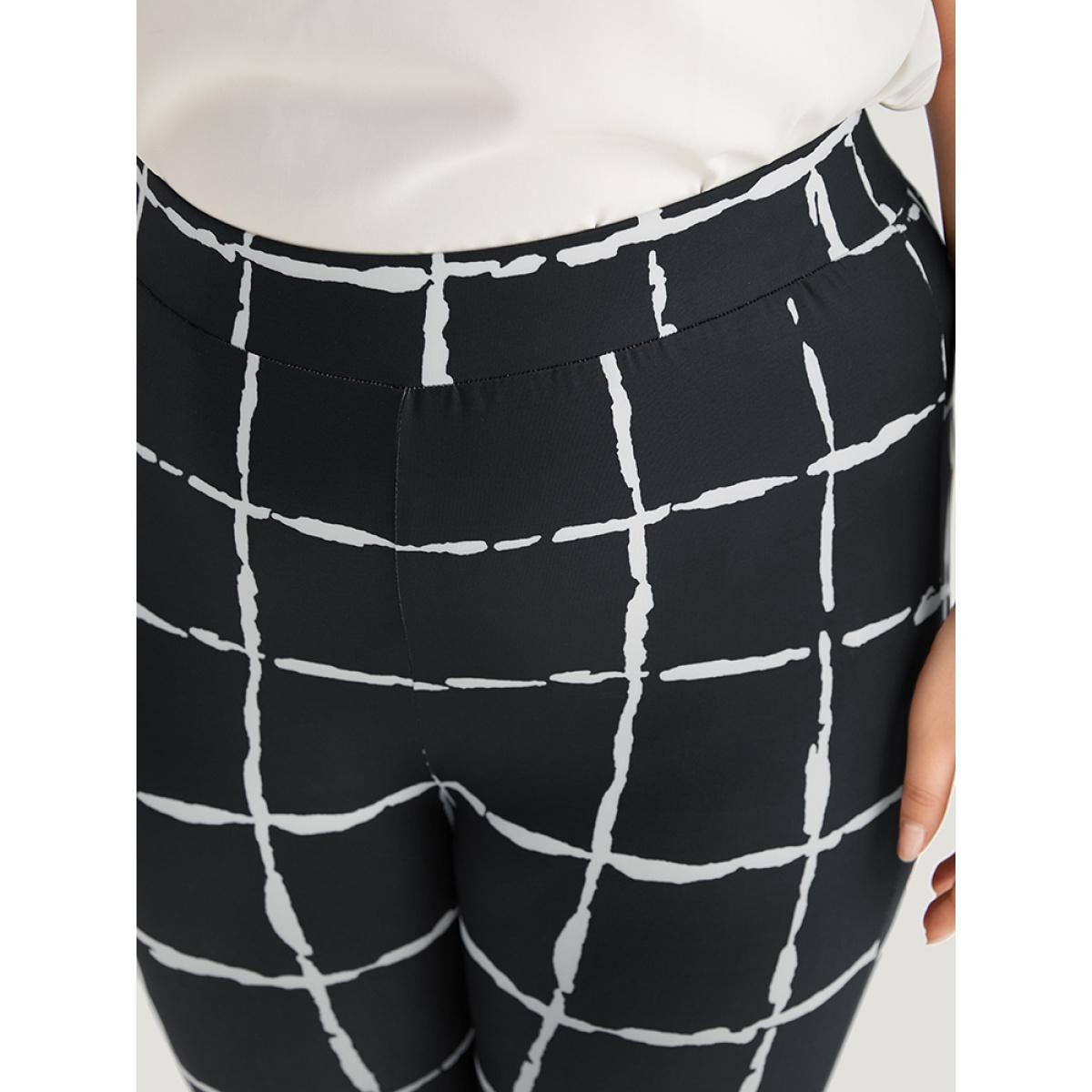 Plus Size Plaid Skinny Elastic Waist Leggings Women Black Elegant High stretch Skinny High Rise Dailywear Leggings BloomChic 22-24/3X Product Image