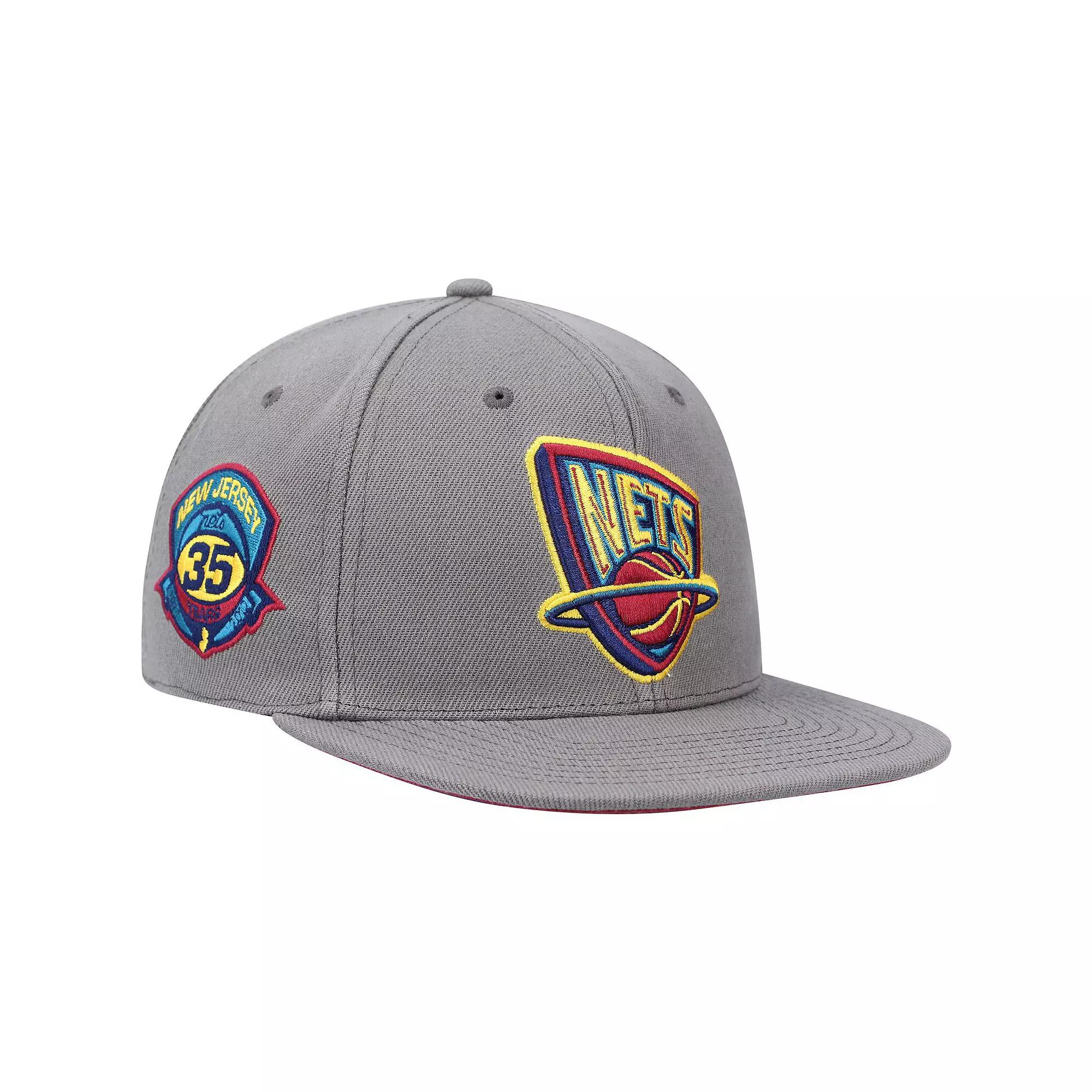 Men's Mitchell & Ness Charcoal New Jersey Nets Hardwood Classics 35 Years Carbon Cabernet Fitted Hat,  Product Image