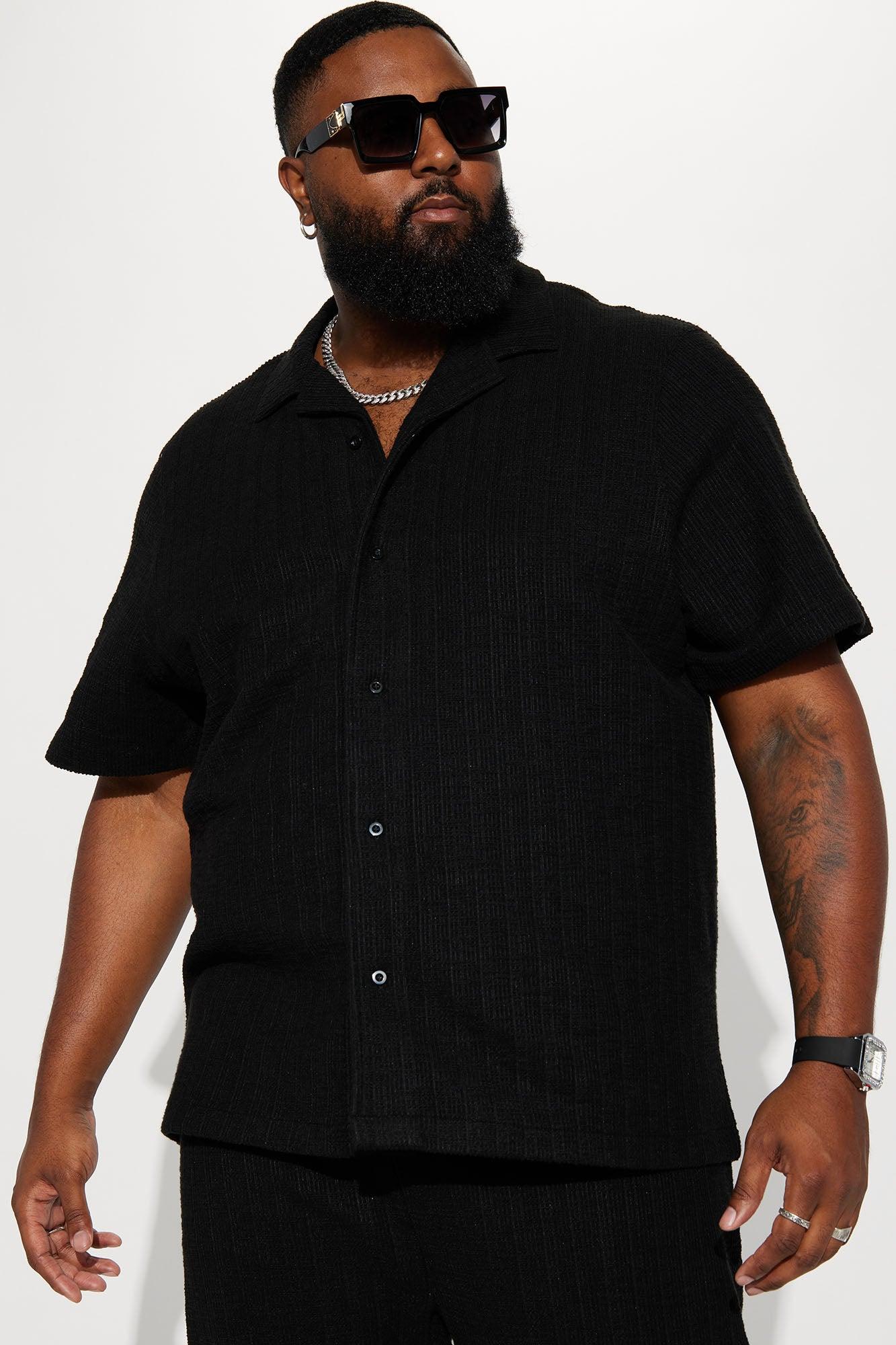 Dean Textured Short Sleeve Button Up Shirt - Black Product Image