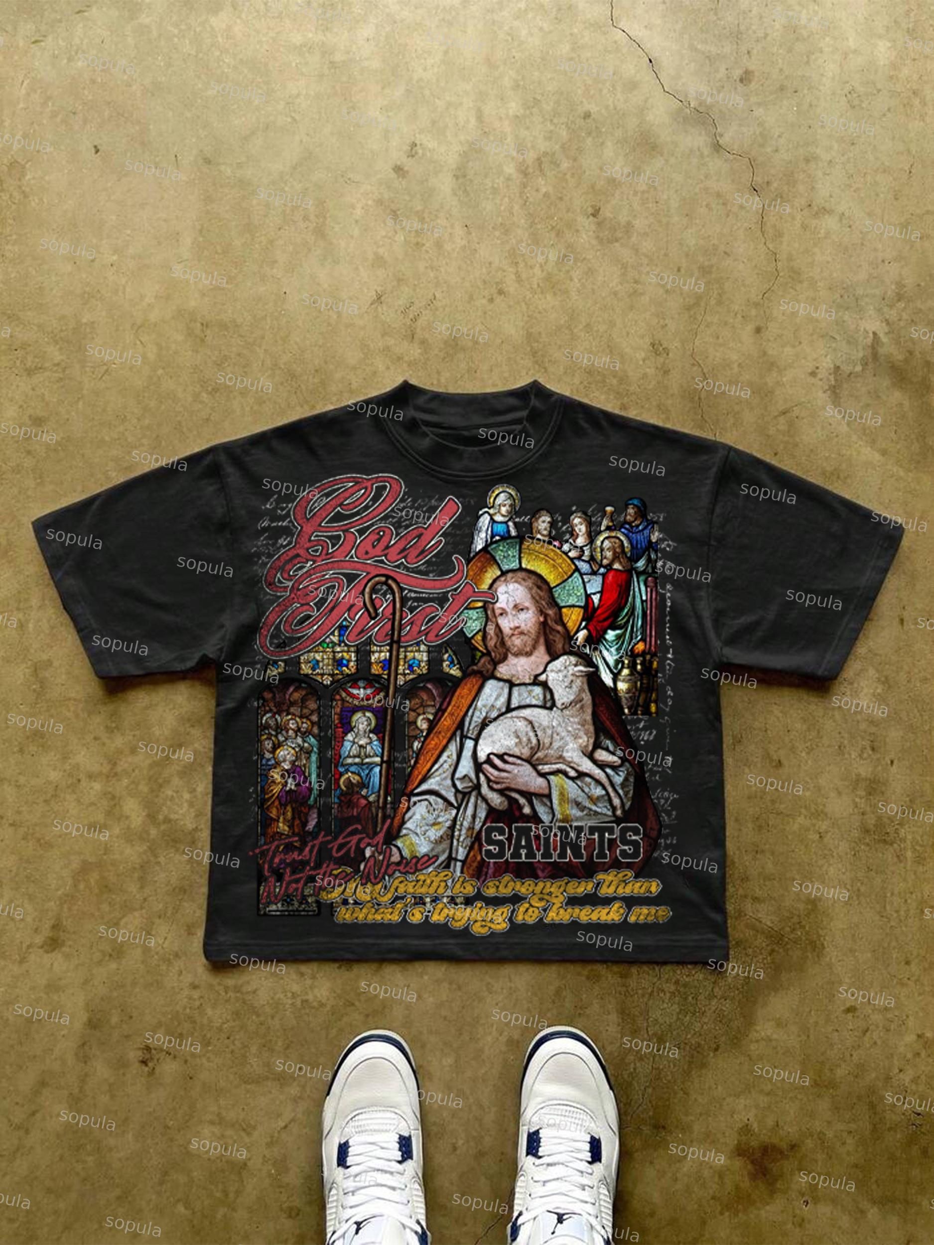 God First Jesus Window Flower Aged Vintage Graphic Cropped T-shirt Product Image